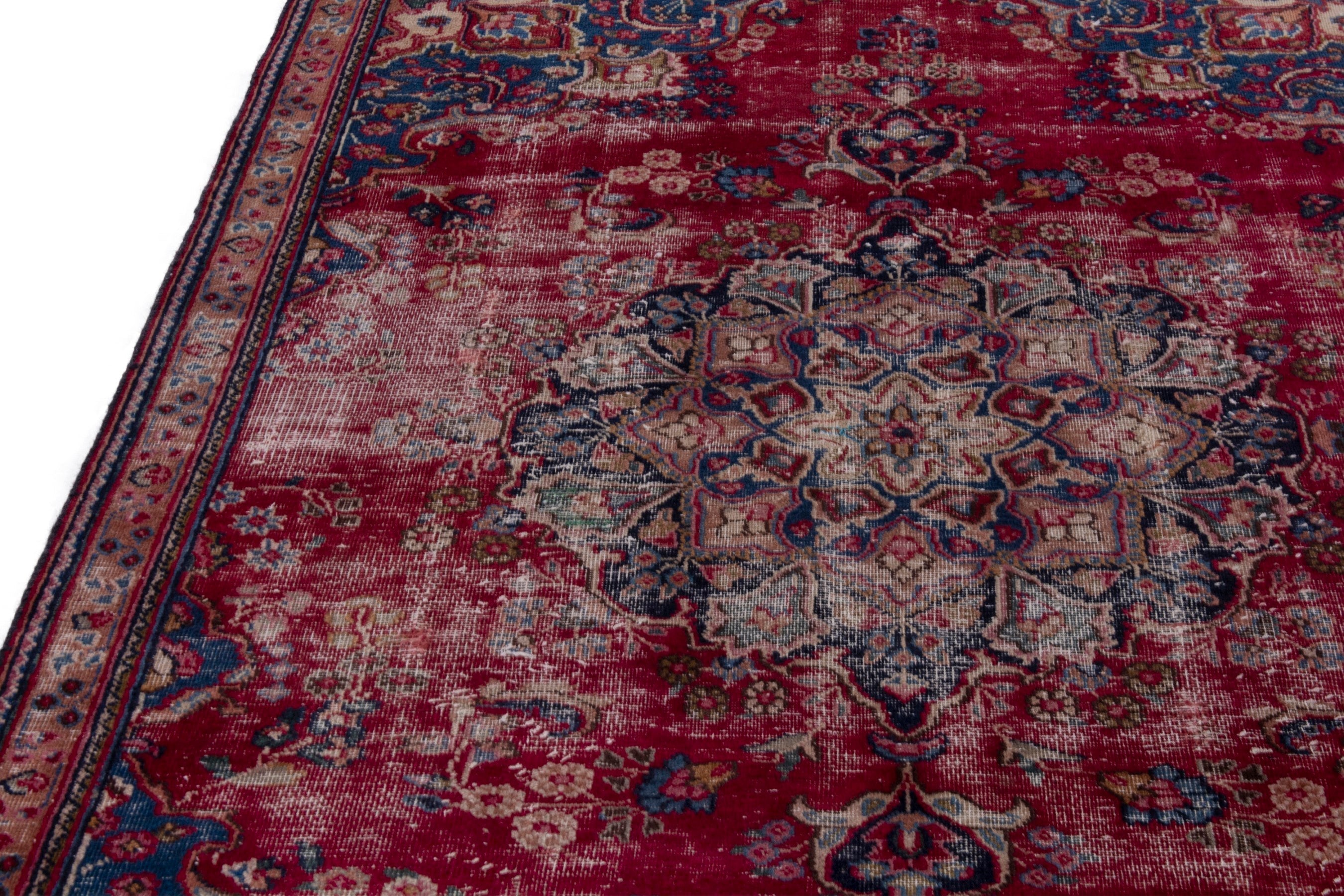Persian Sabzevar area rug in faded red and burgundy, view 7 of 20