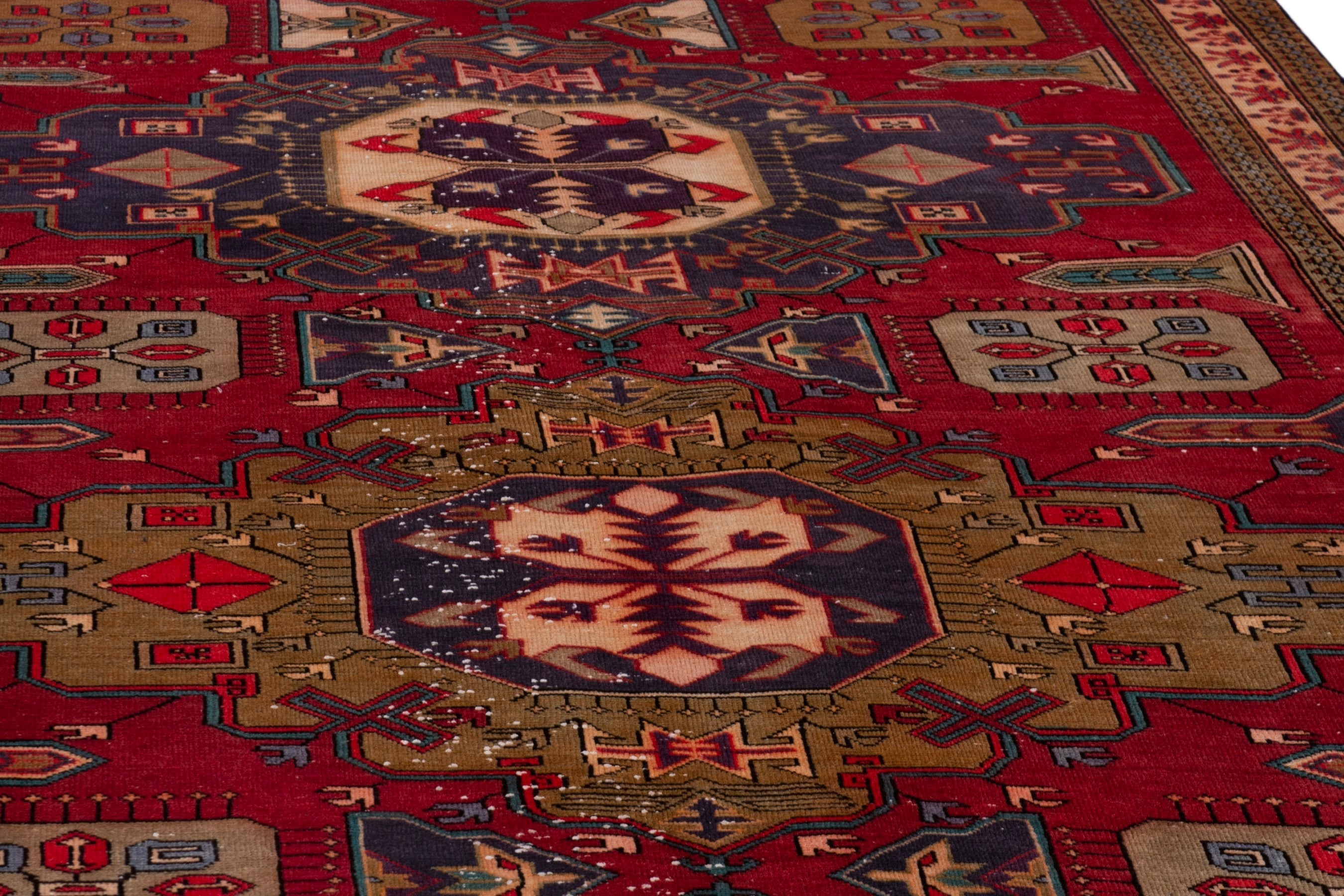 Persian Azerbaijan area rug in deep red and dark blue, view 8 of 19