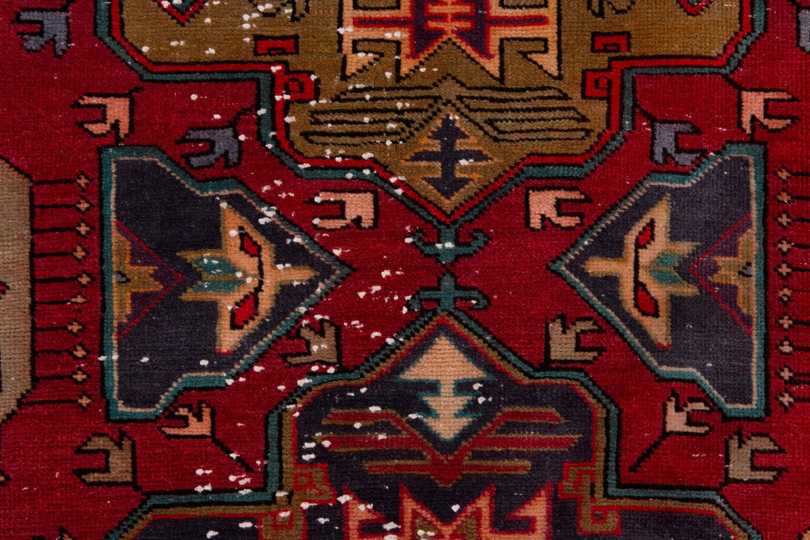Persian Azerbaijan area rug in deep red and dark blue, view 12 of 19