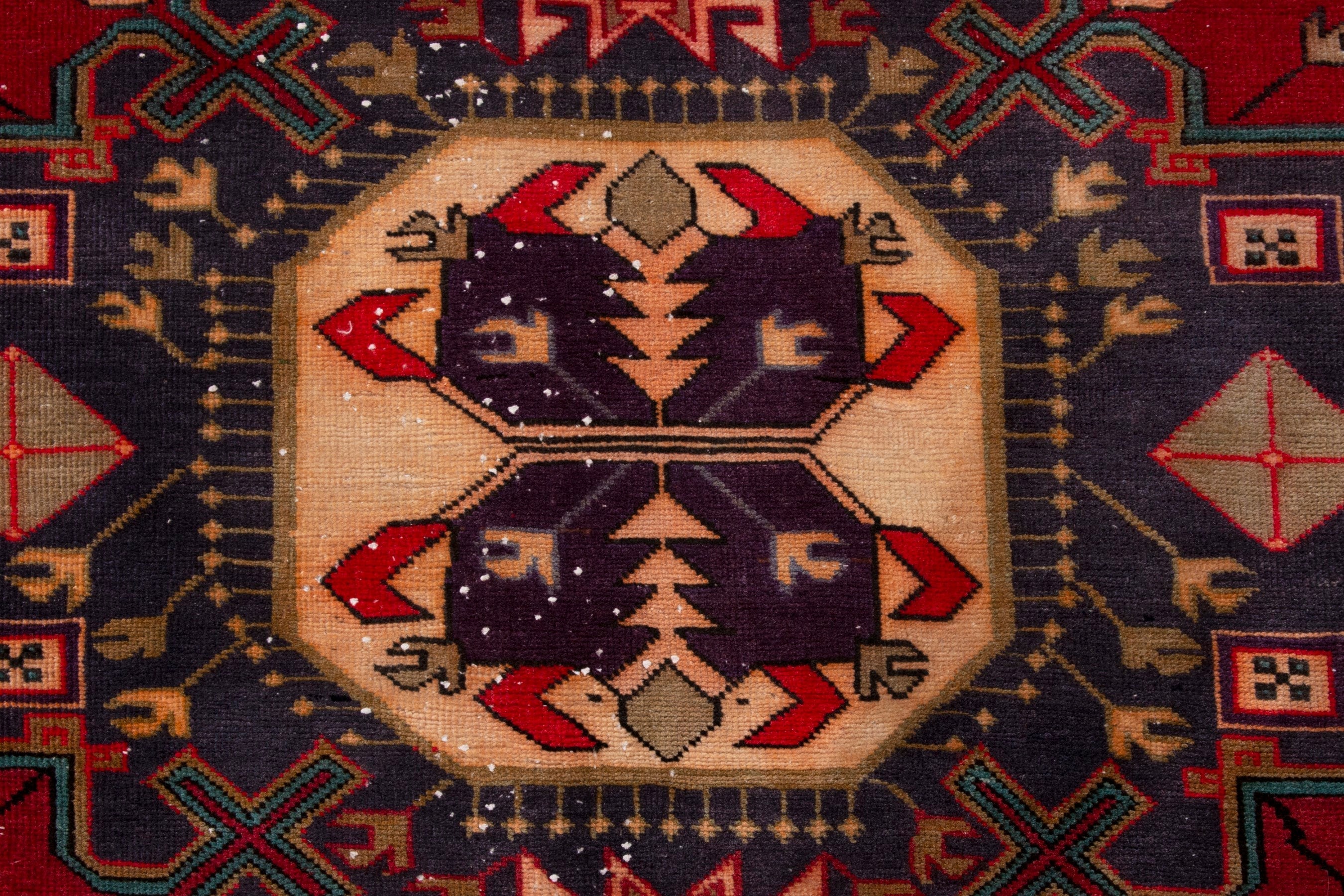 Persian Azerbaijan area rug in deep red and dark blue, view 14 of 19