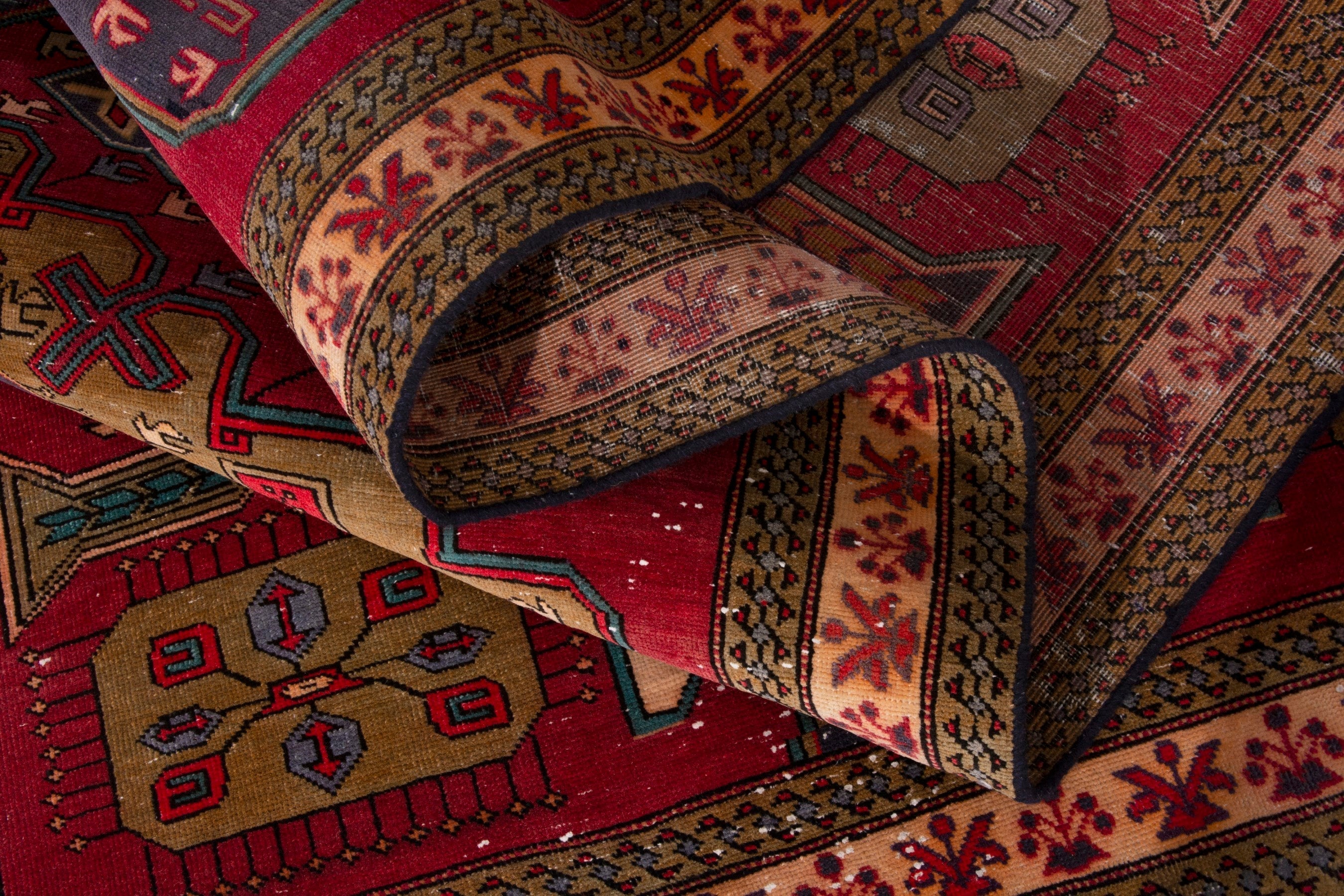 Persian Azerbaijan area rug in deep red and dark blue, view 17 of 19