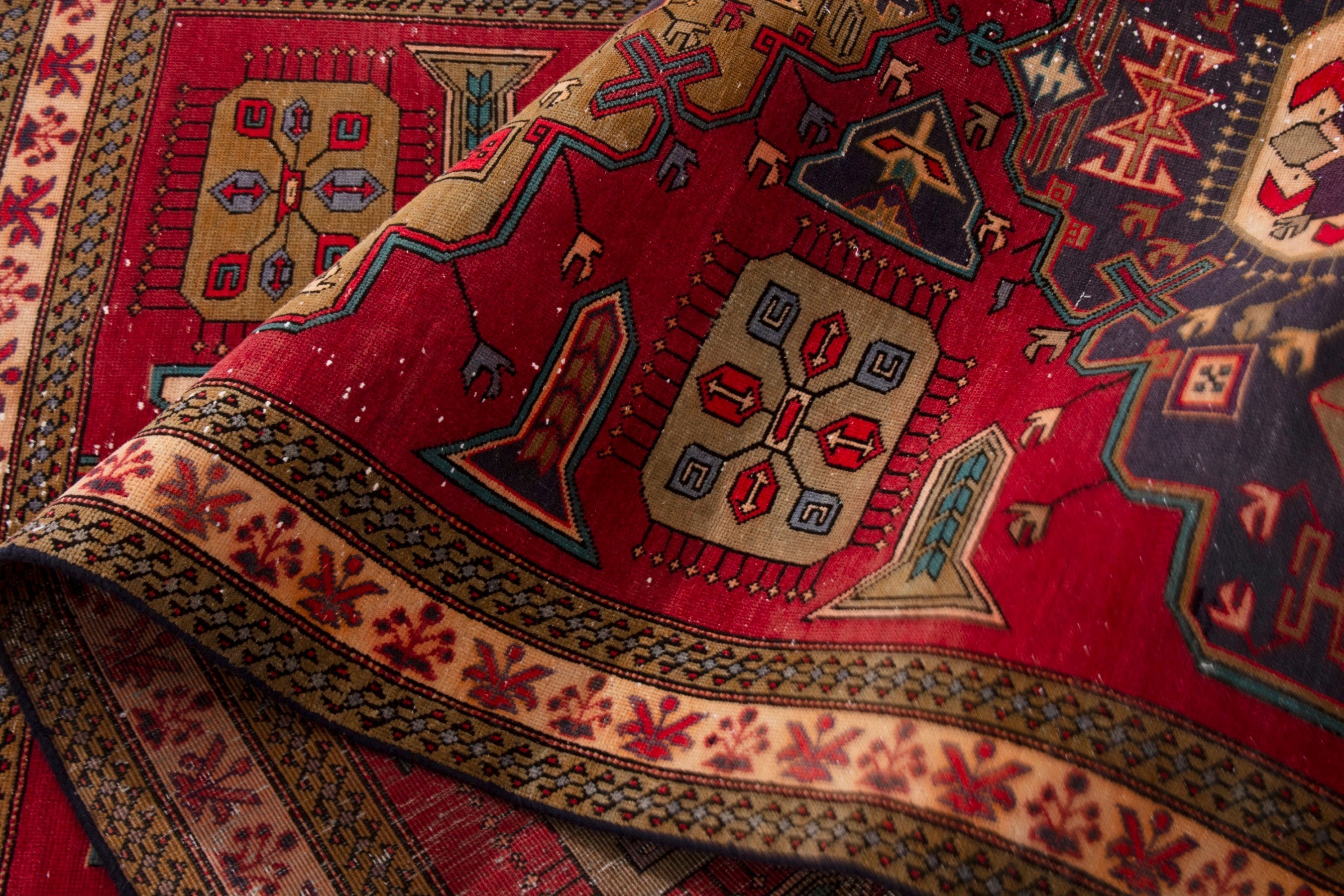 Persian Azerbaijan area rug in deep red and dark blue, view 18 of 19