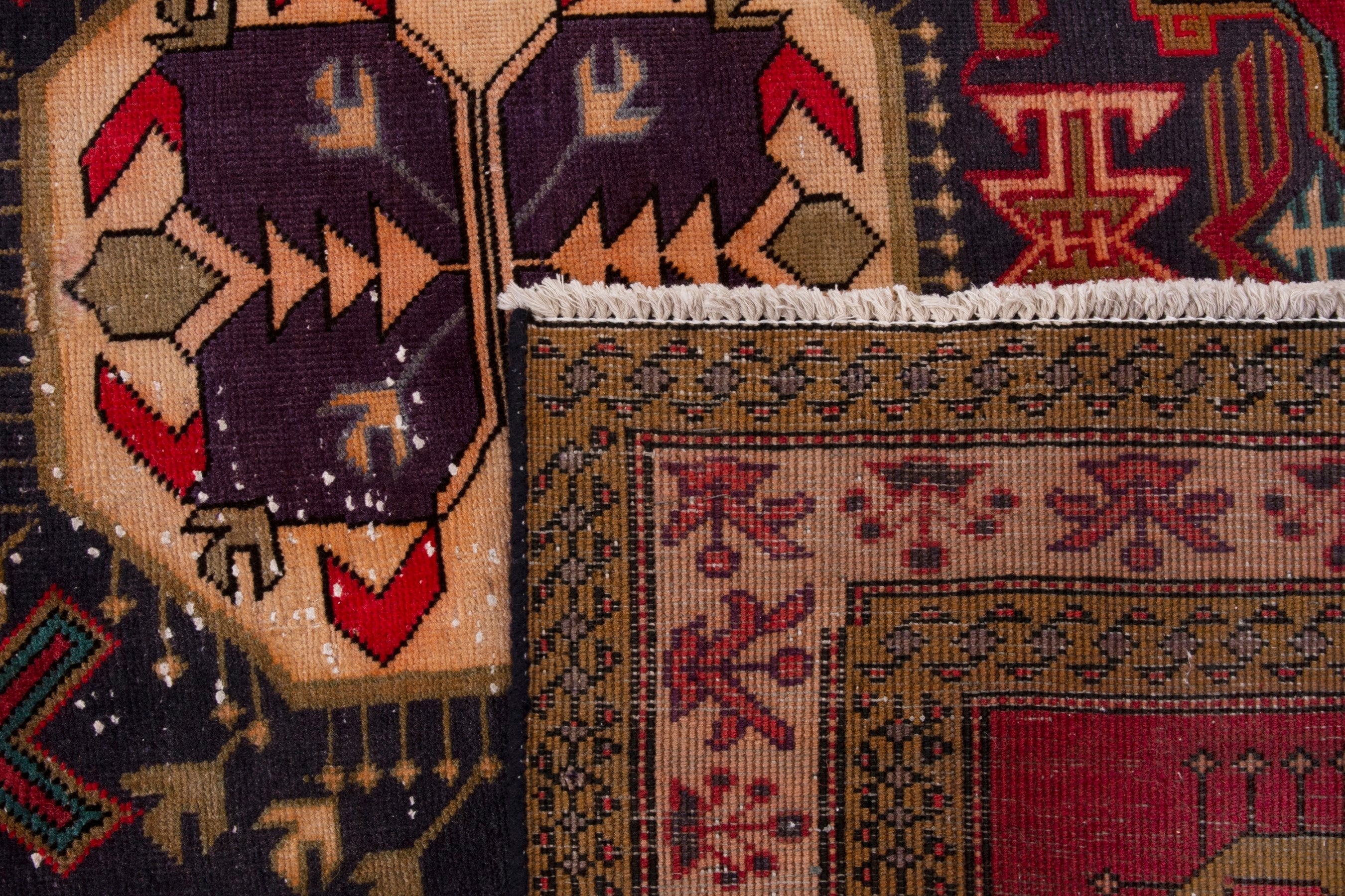 Persian Azerbaijan area rug in deep red and dark blue, view 19 of 19