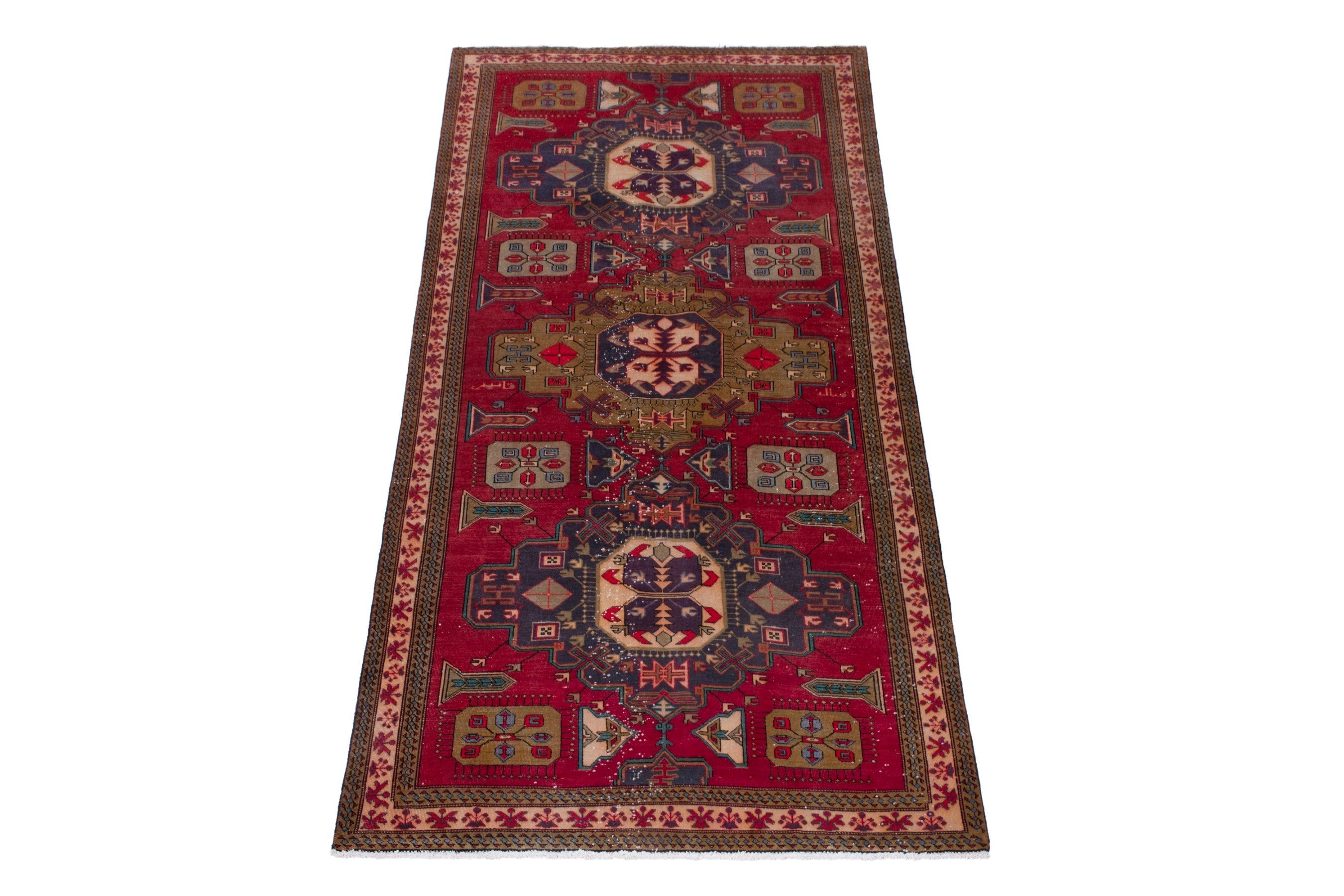 Persian Azerbaijan area rug in deep red and dark blue, view 3 of 19