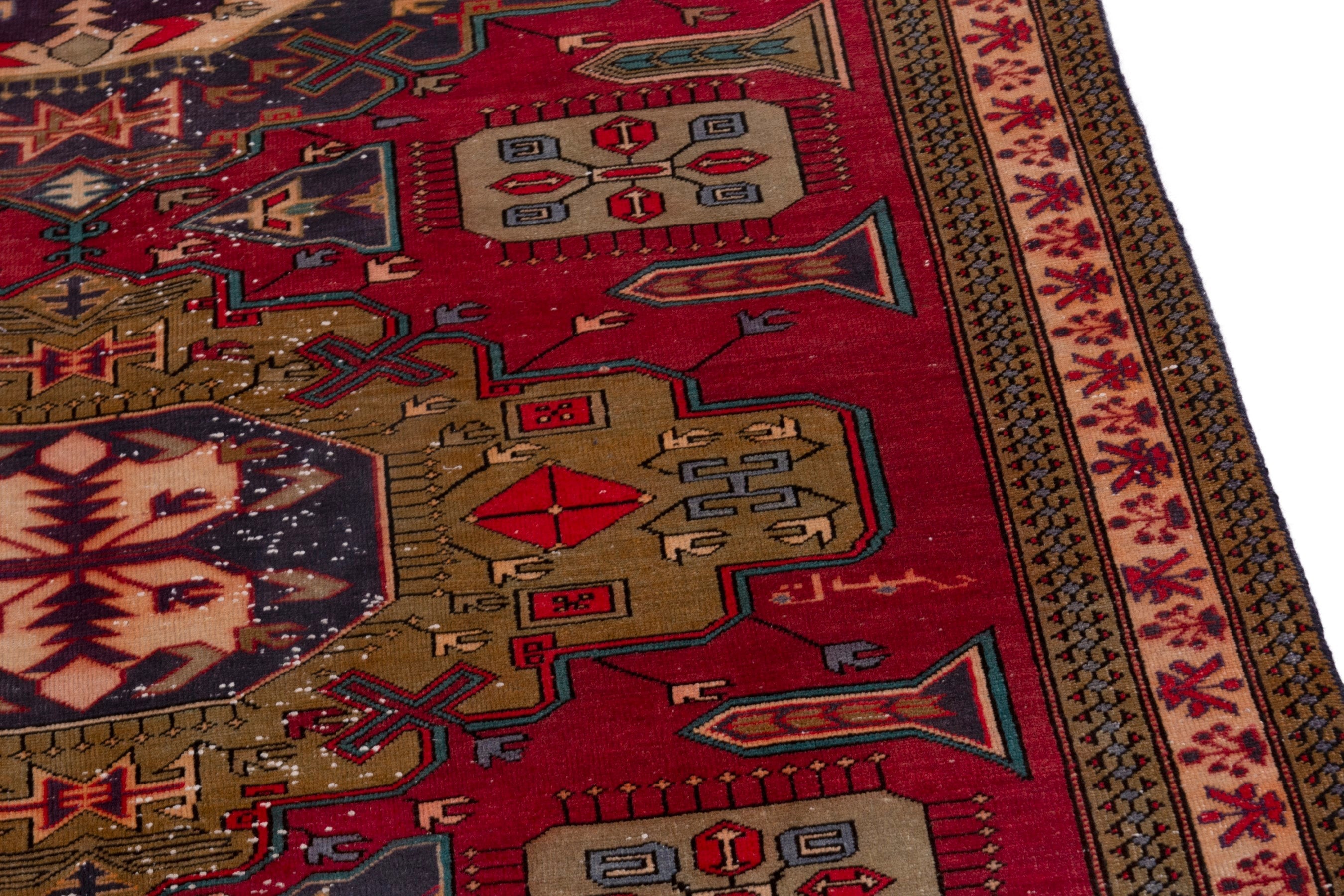 Persian Azerbaijan area rug in deep red and dark blue, view 9 of 19