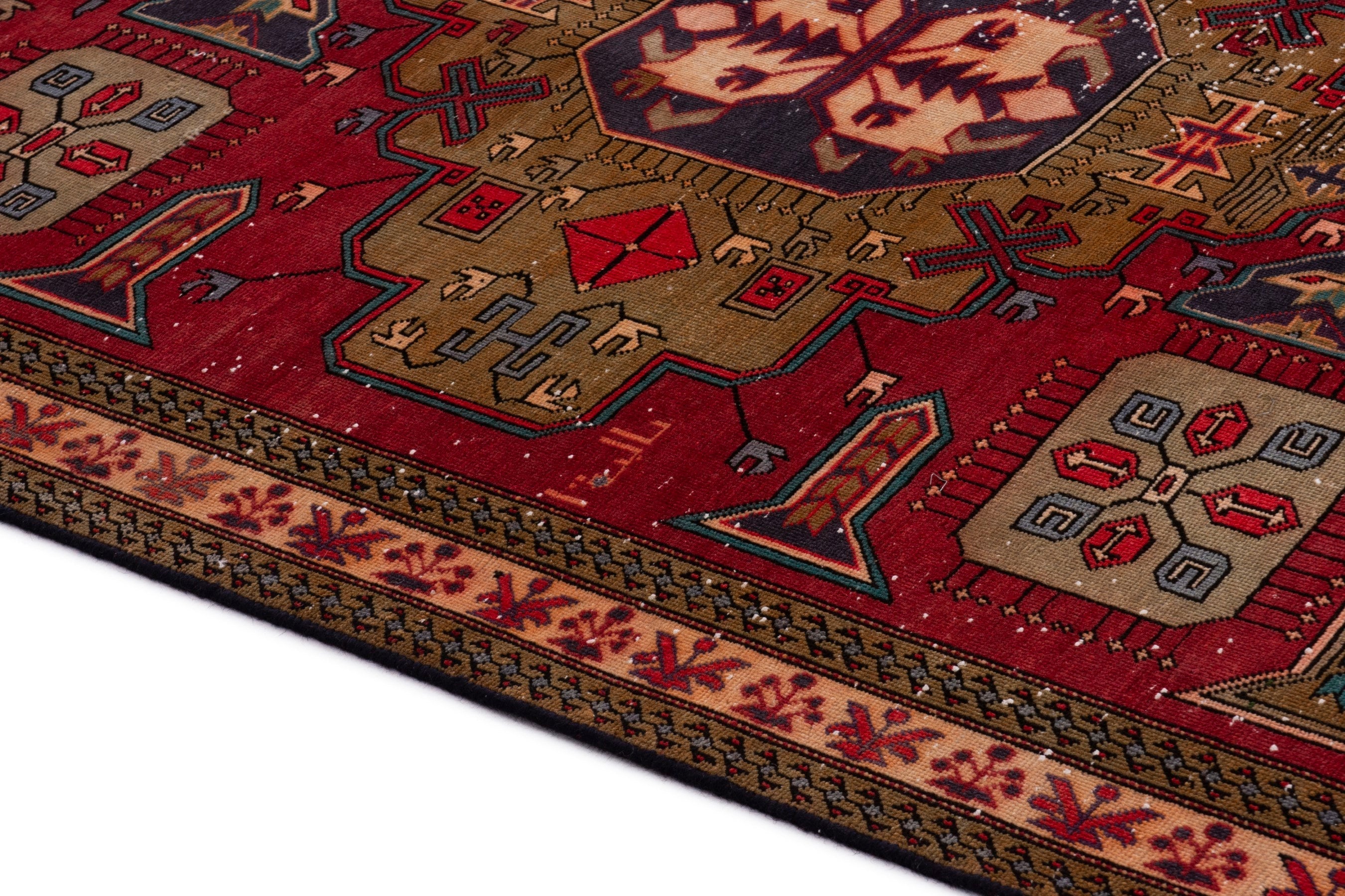 Persian Azerbaijan area rug in deep red and dark blue, view 6 of 19