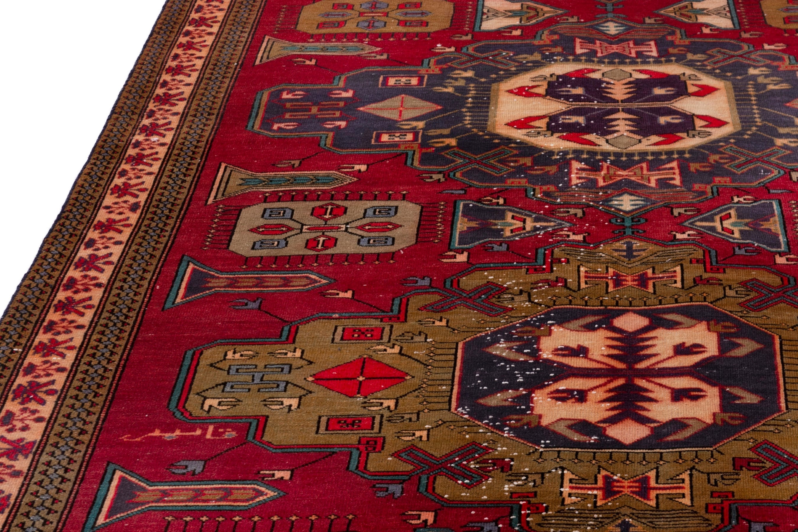 Persian Azerbaijan area rug in deep red and dark blue, view 7 of 19