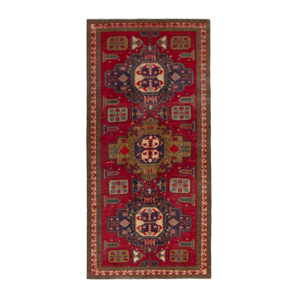 Persian Azerbaijan runner rug in deep red and dark blue, 5'3" x 10'10"