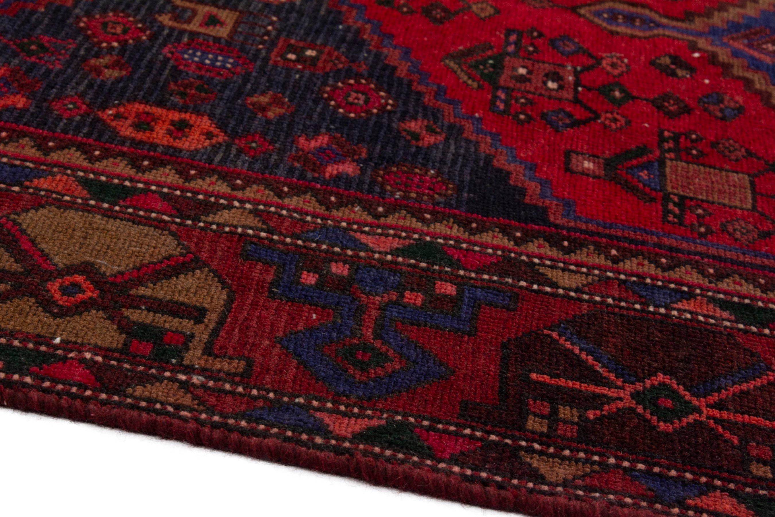 Persian Zanjan area rug in deep red and burgundy, view 6 of 18