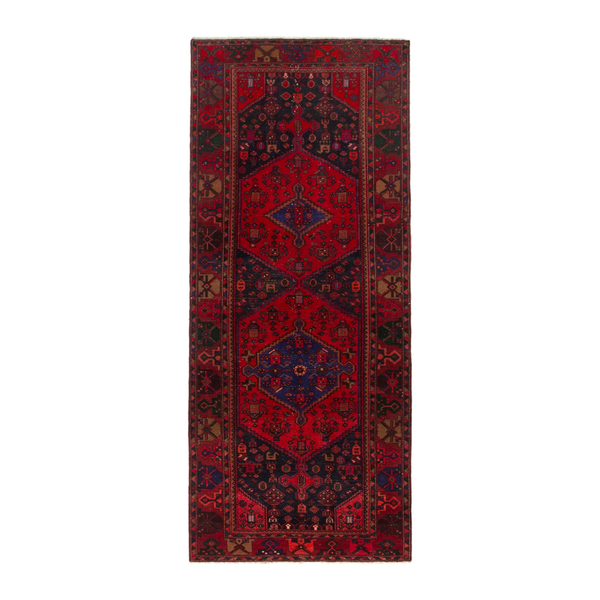Persian Zanjan runner rug in deep red and burgundy, 4'5" x 10'2"