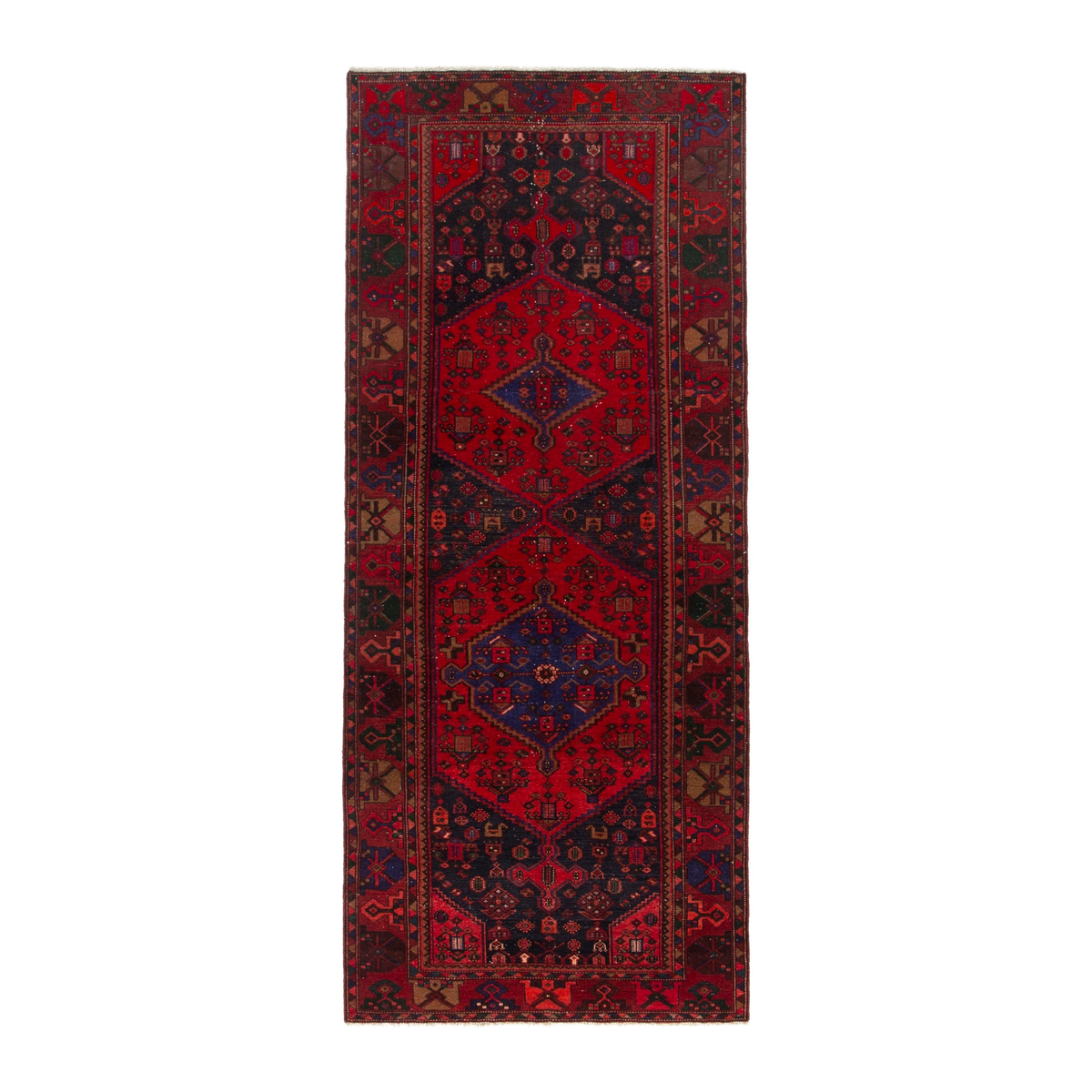 Persian Zanjan runner rug in deep red and burgundy, 4'5" x 10'2"
