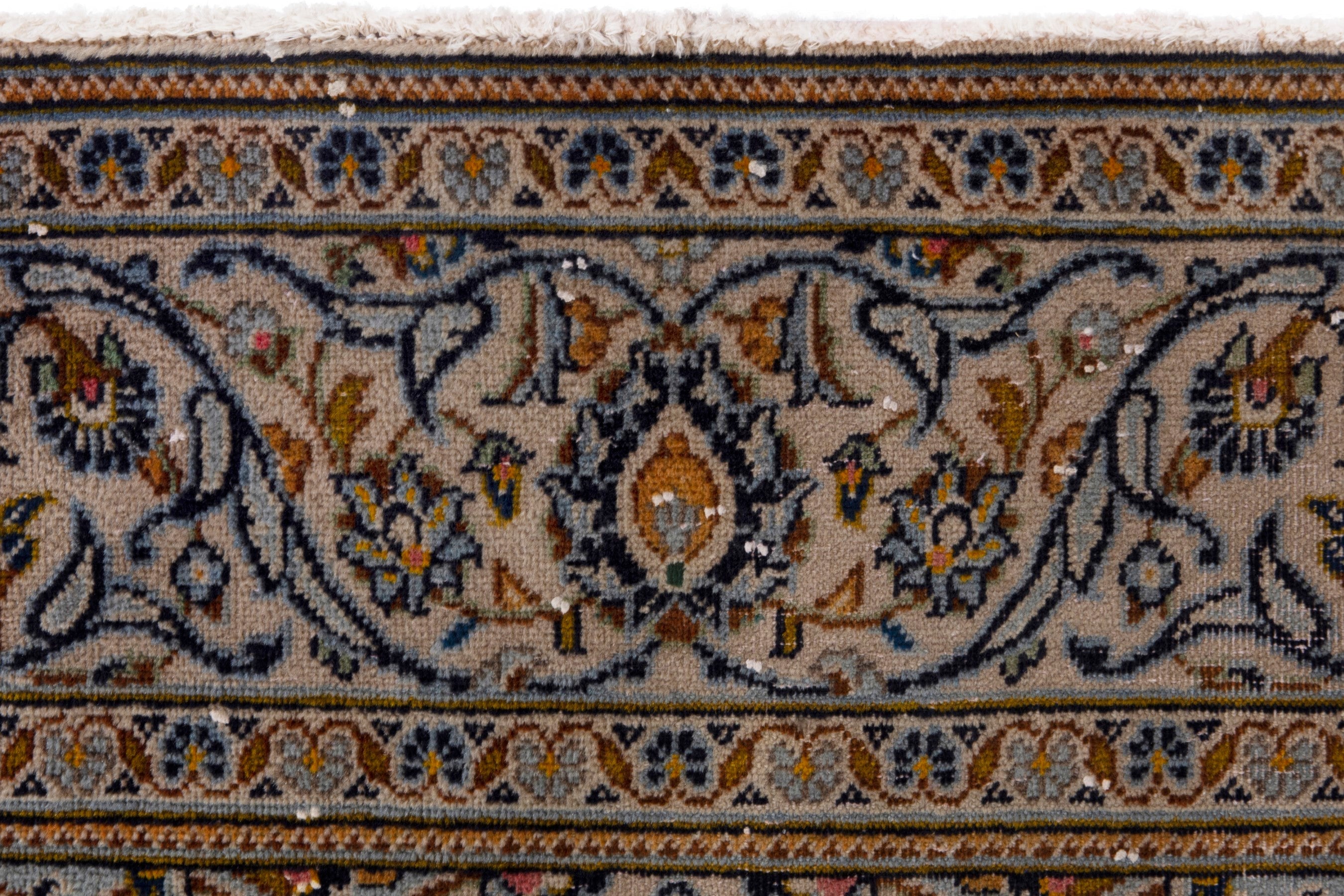 Persian Kashan area rug in cream and blue gray, view 11 of 21