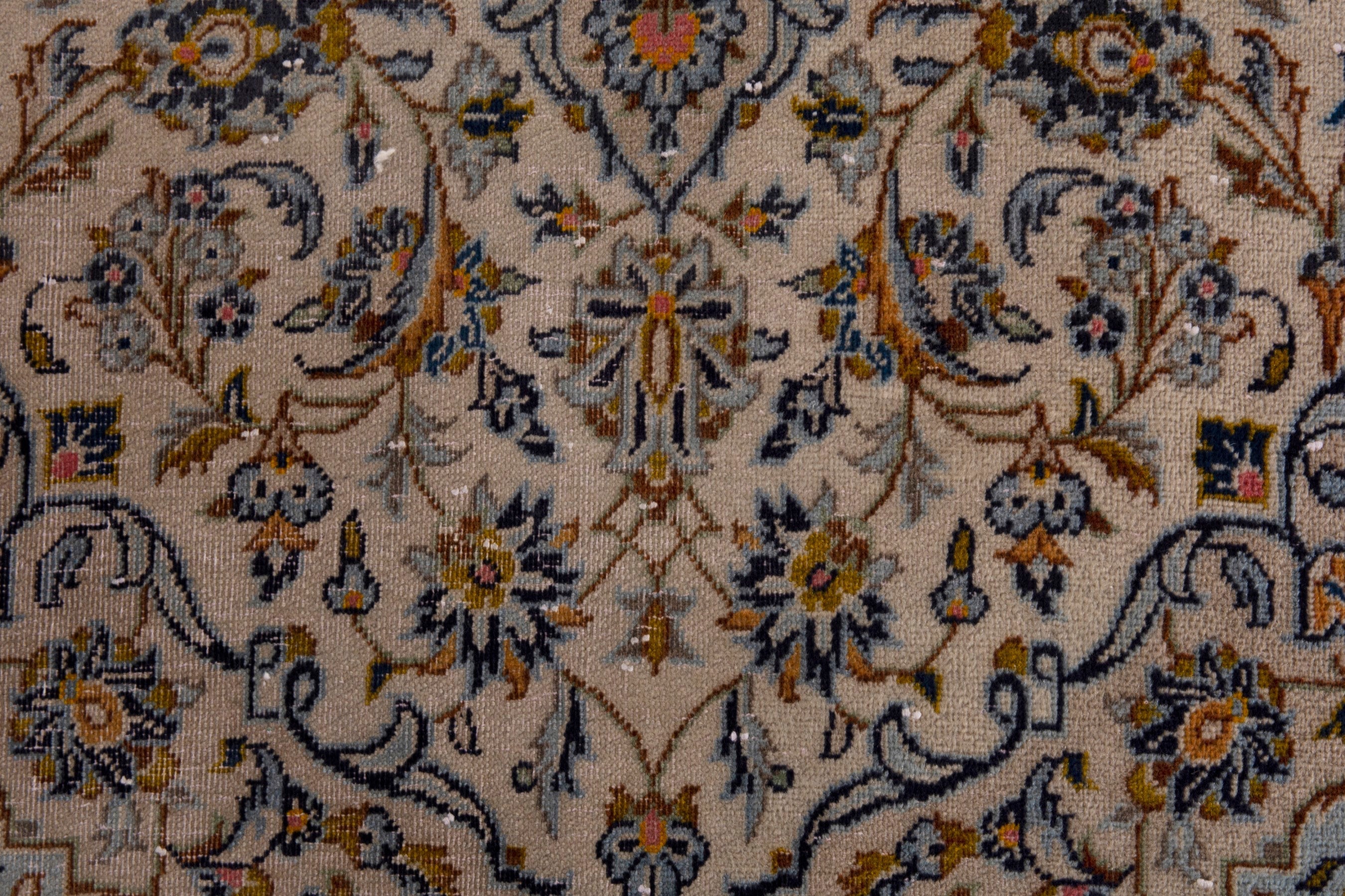 Persian Kashan area rug in cream and blue gray, view 12 of 21