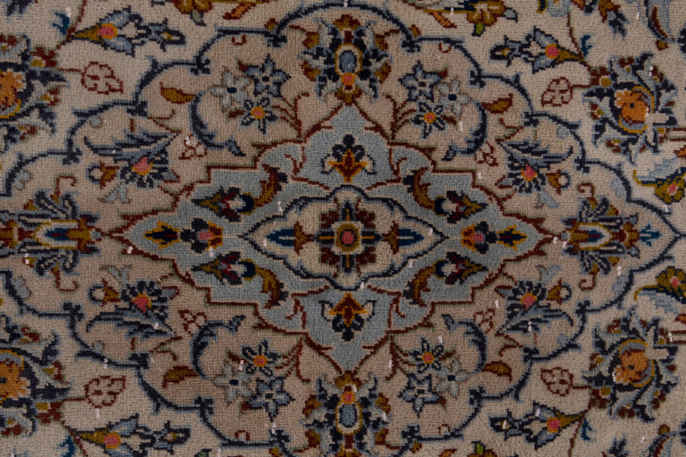 Persian Kashan area rug in cream and blue gray, view 13 of 21