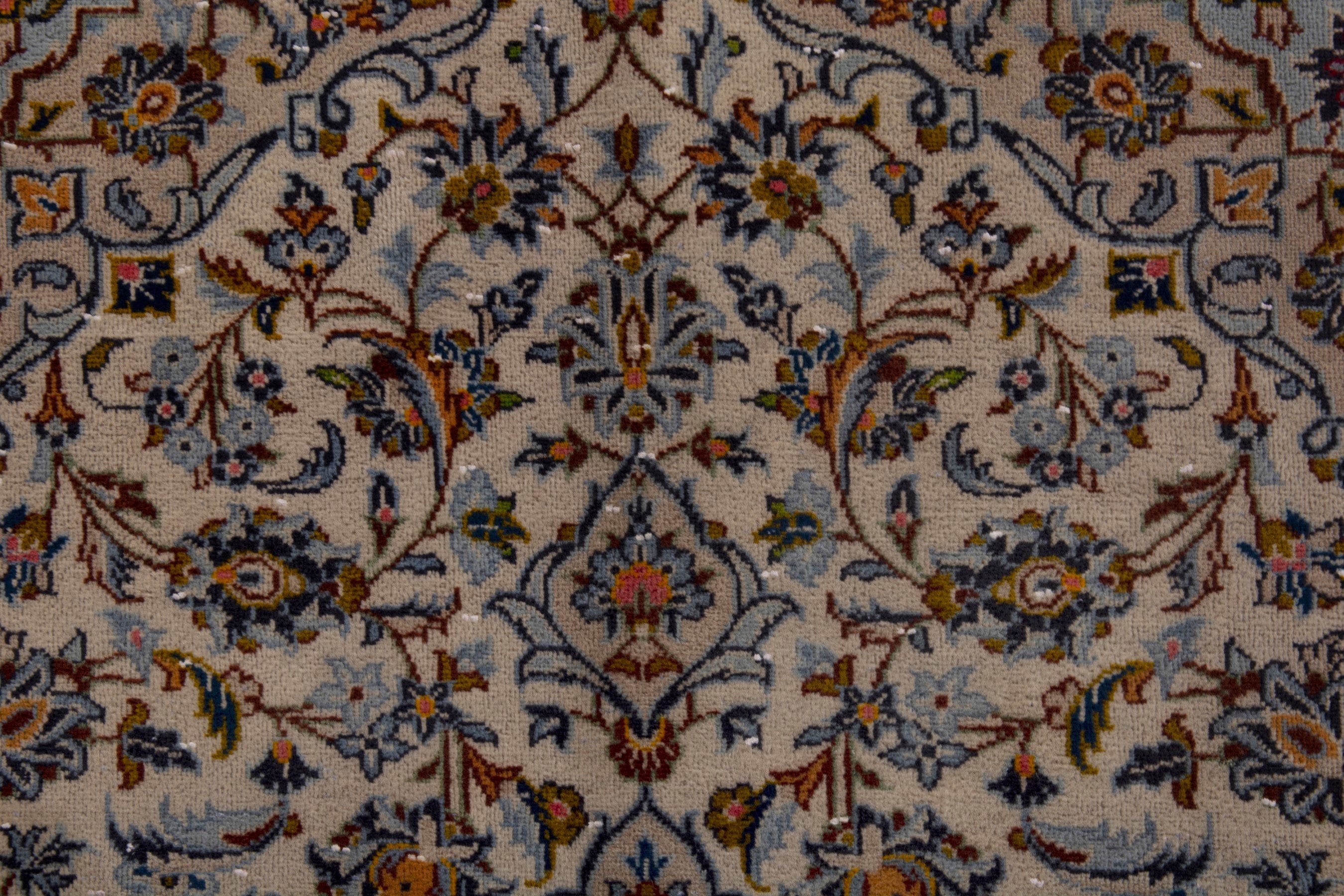 Persian Kashan area rug in cream and blue gray, view 14 of 21