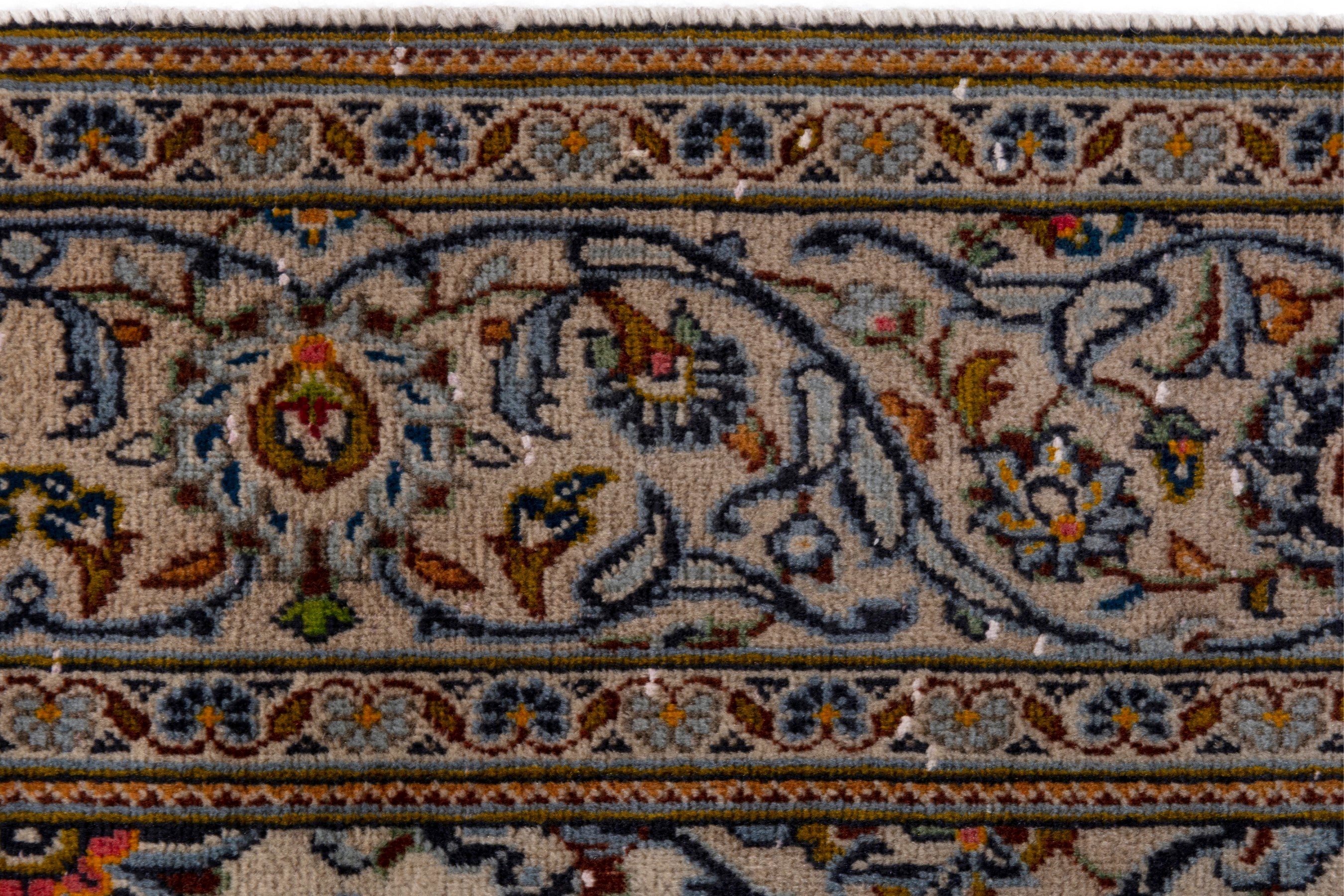 Persian Kashan area rug in cream and blue gray, view 15 of 21