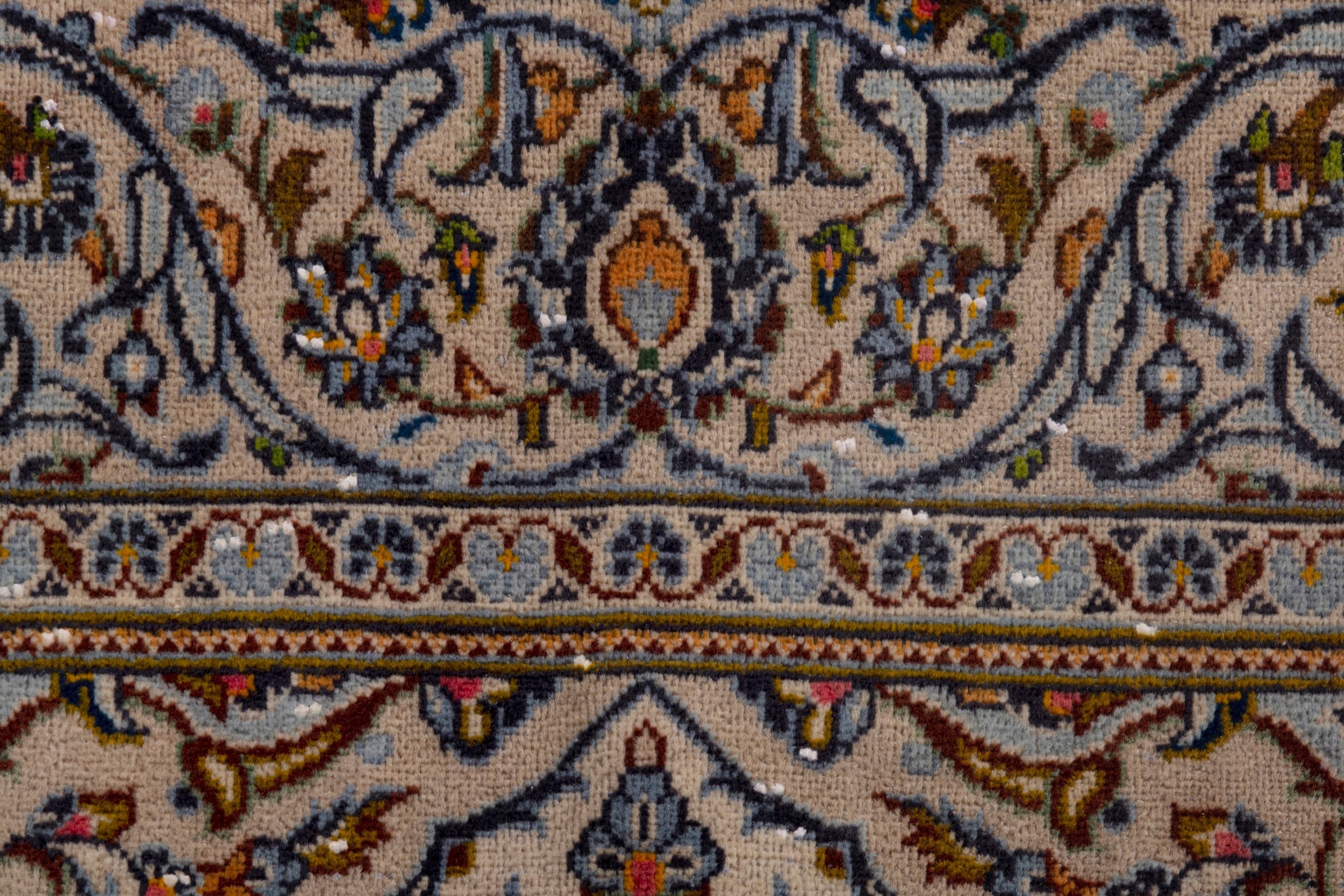 Persian Kashan area rug in cream and blue gray, view 16 of 21