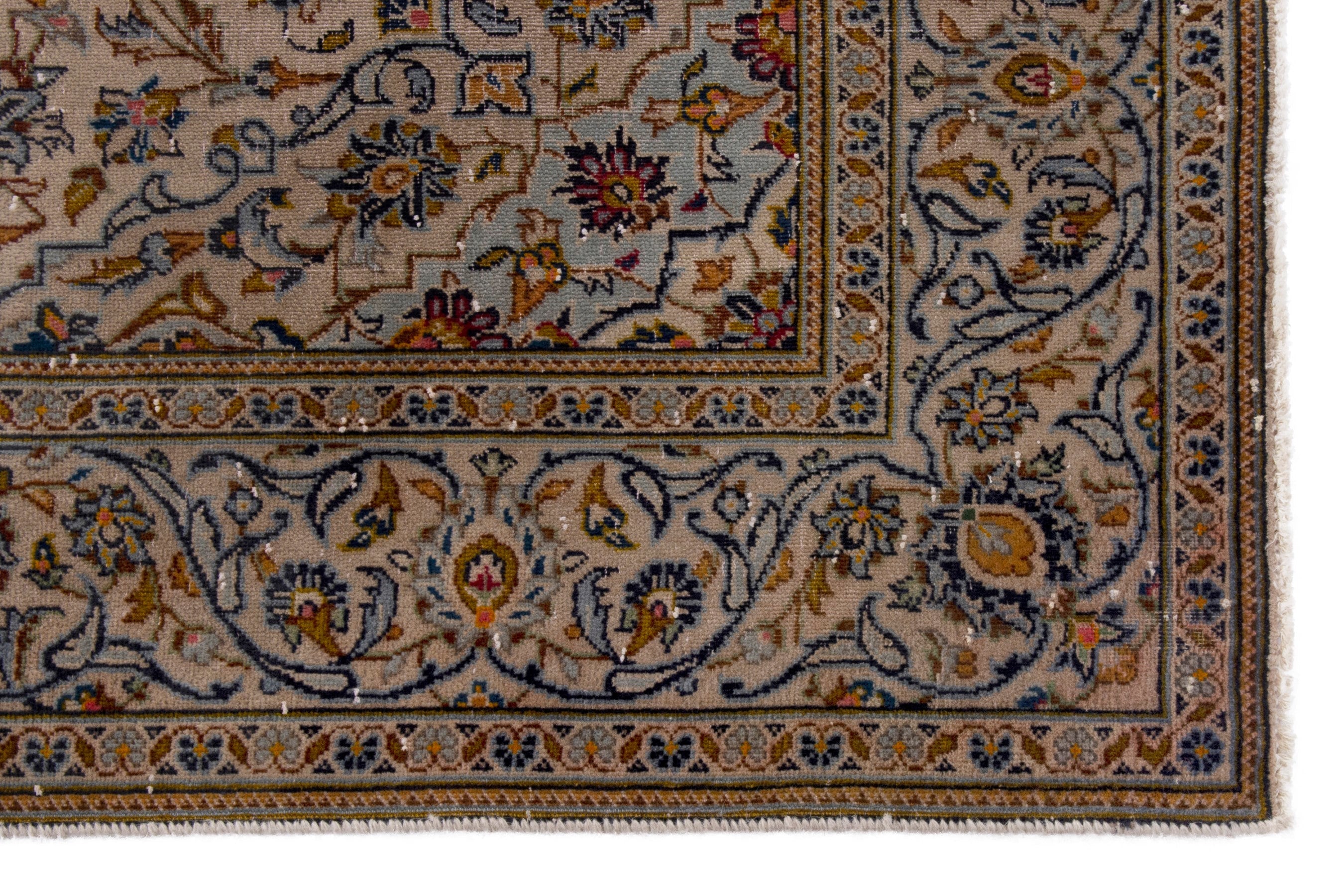 Persian Kashan area rug in cream and blue gray, view 10 of 21