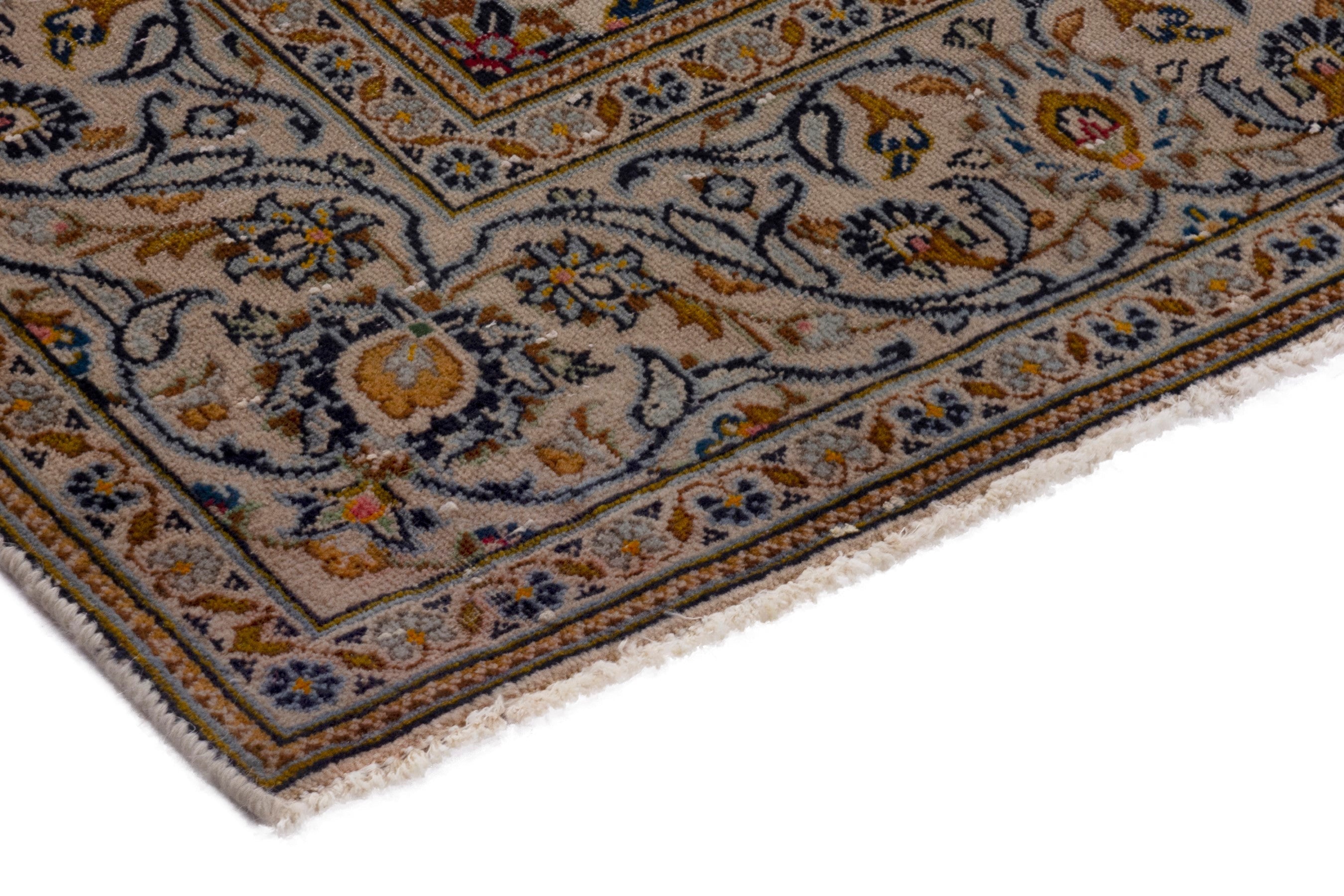 Persian Kashan area rug in cream and blue gray, view 5 of 21