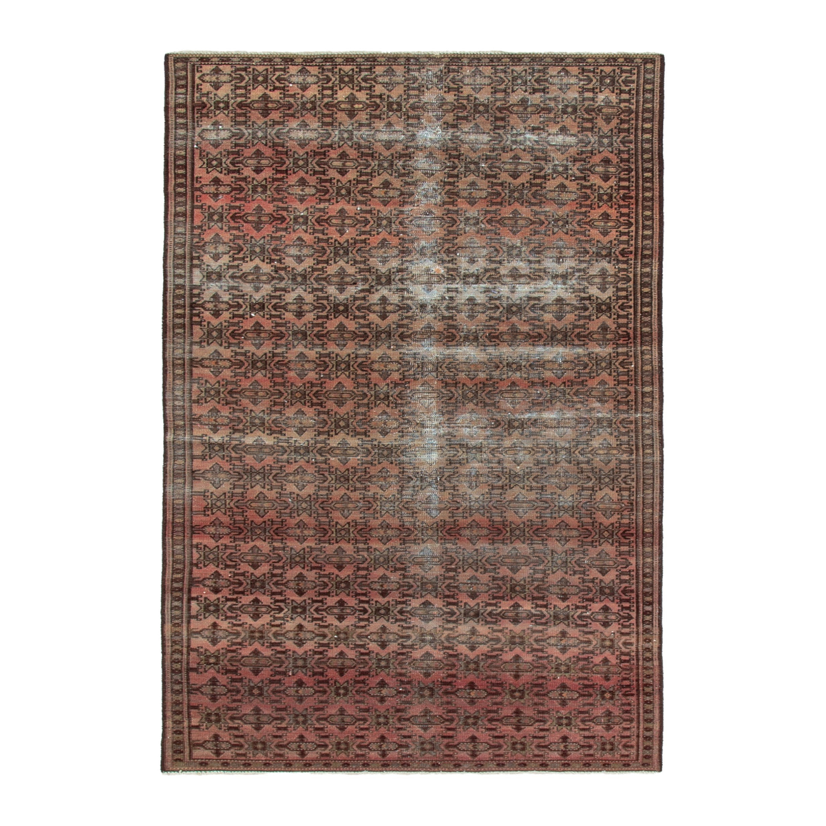 Persian Baluch runner rug in faded red and rust, 3'9" x 9'