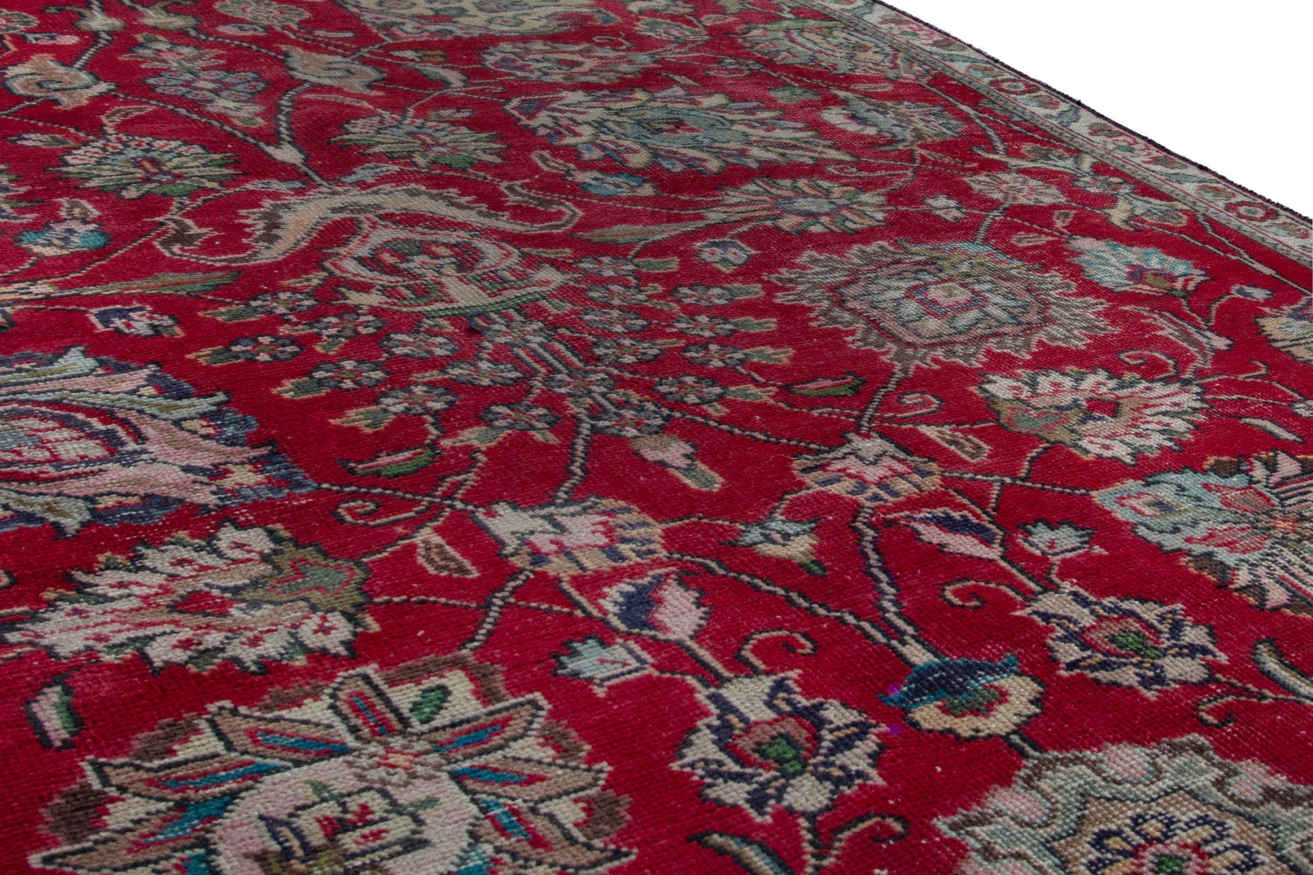 Persian Tabriz area rug in deep red and cream, view 8 of 19