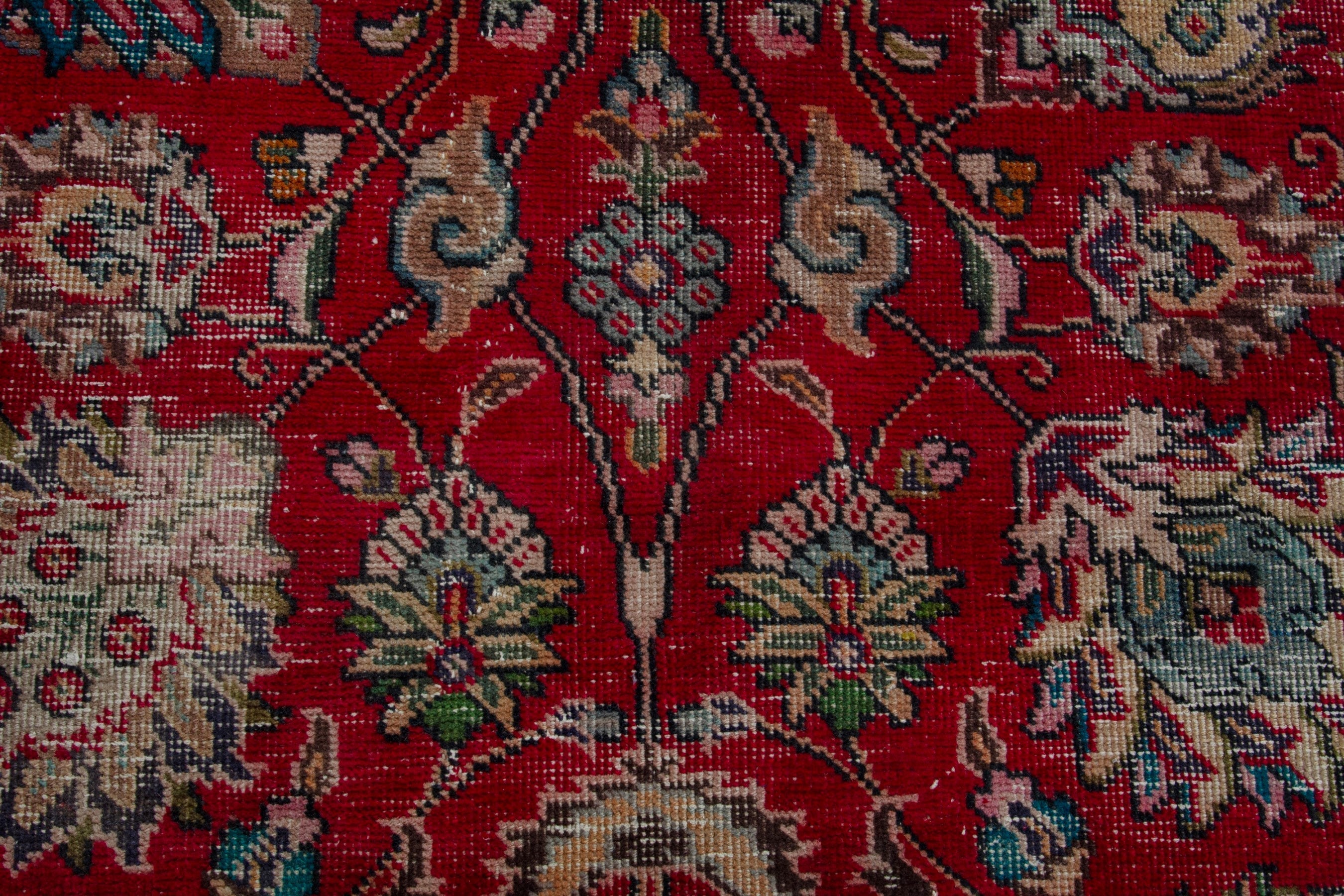 Persian Tabriz area rug in deep red and cream, view 11 of 19