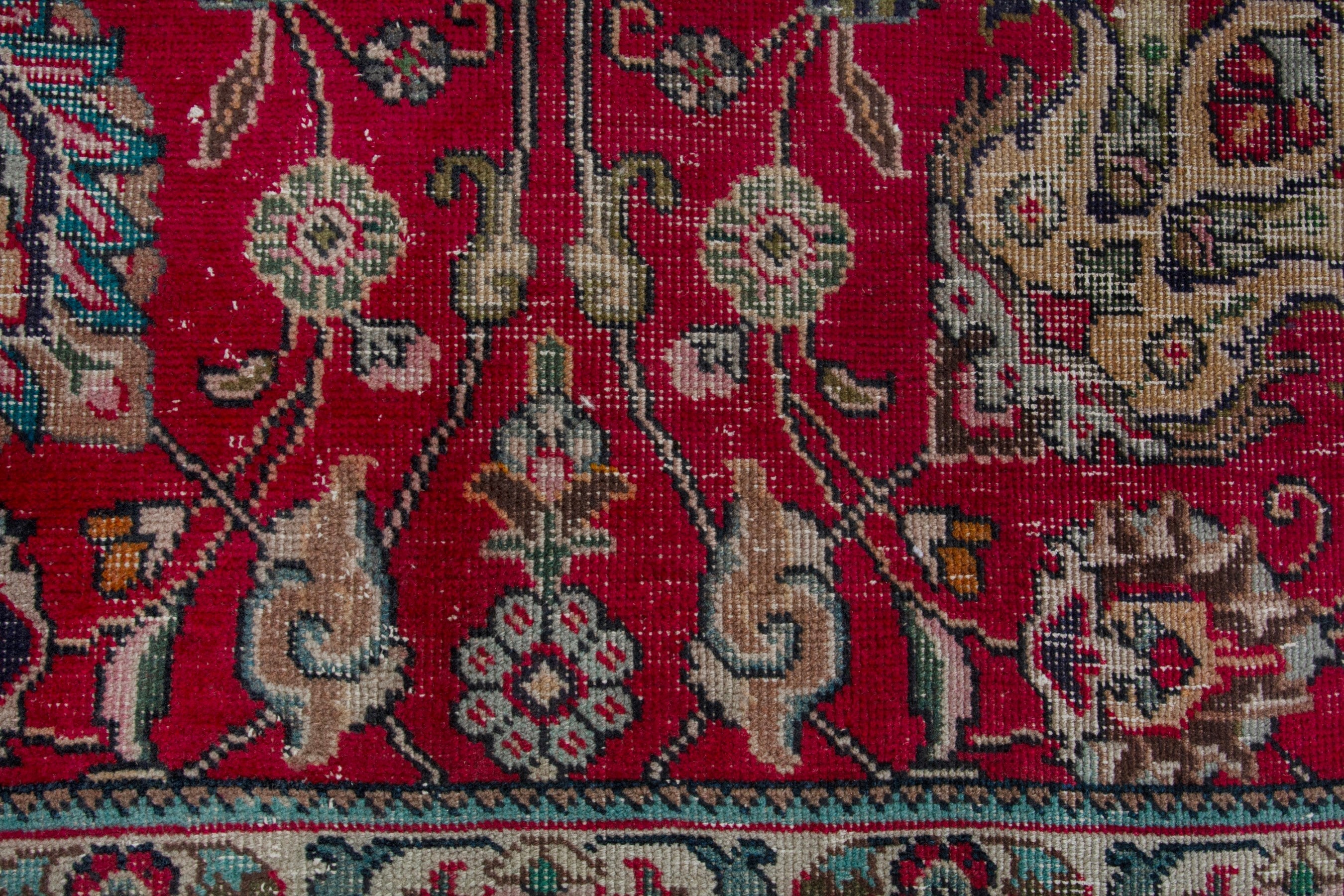 Persian Tabriz area rug in deep red and cream, view 13 of 19