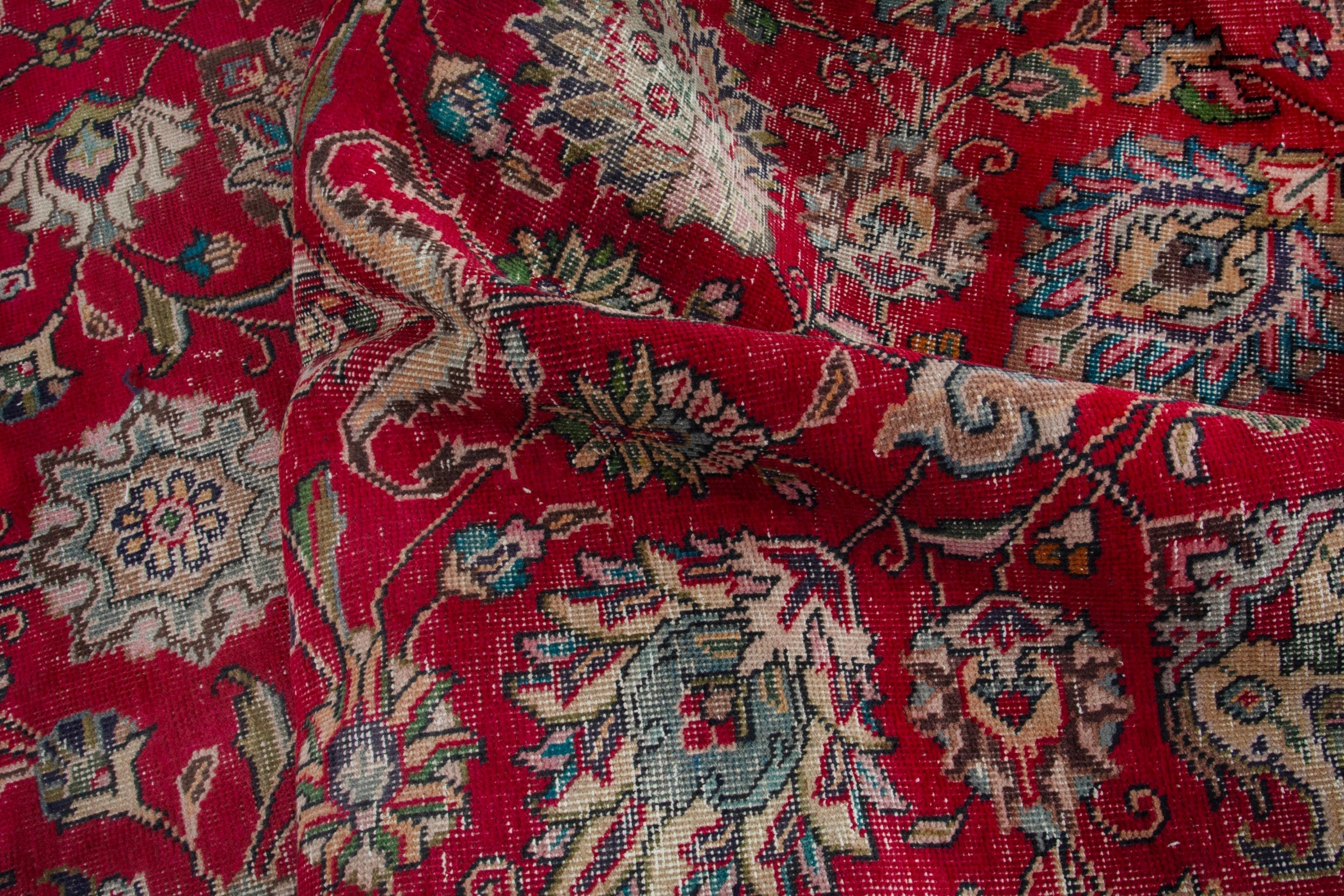 Persian Tabriz area rug in deep red and cream, view 15 of 19