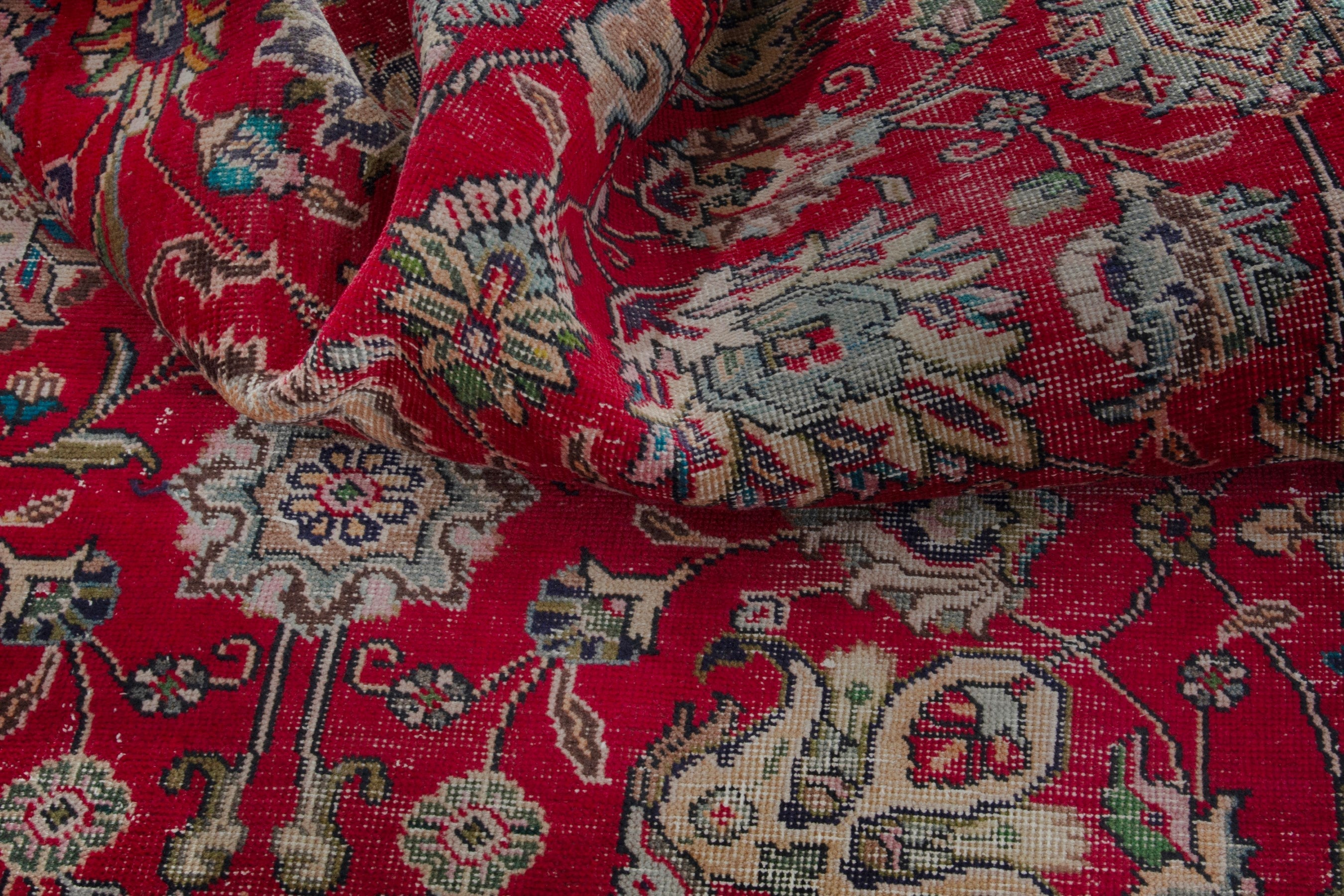 Persian Tabriz area rug in deep red and cream, view 16 of 19