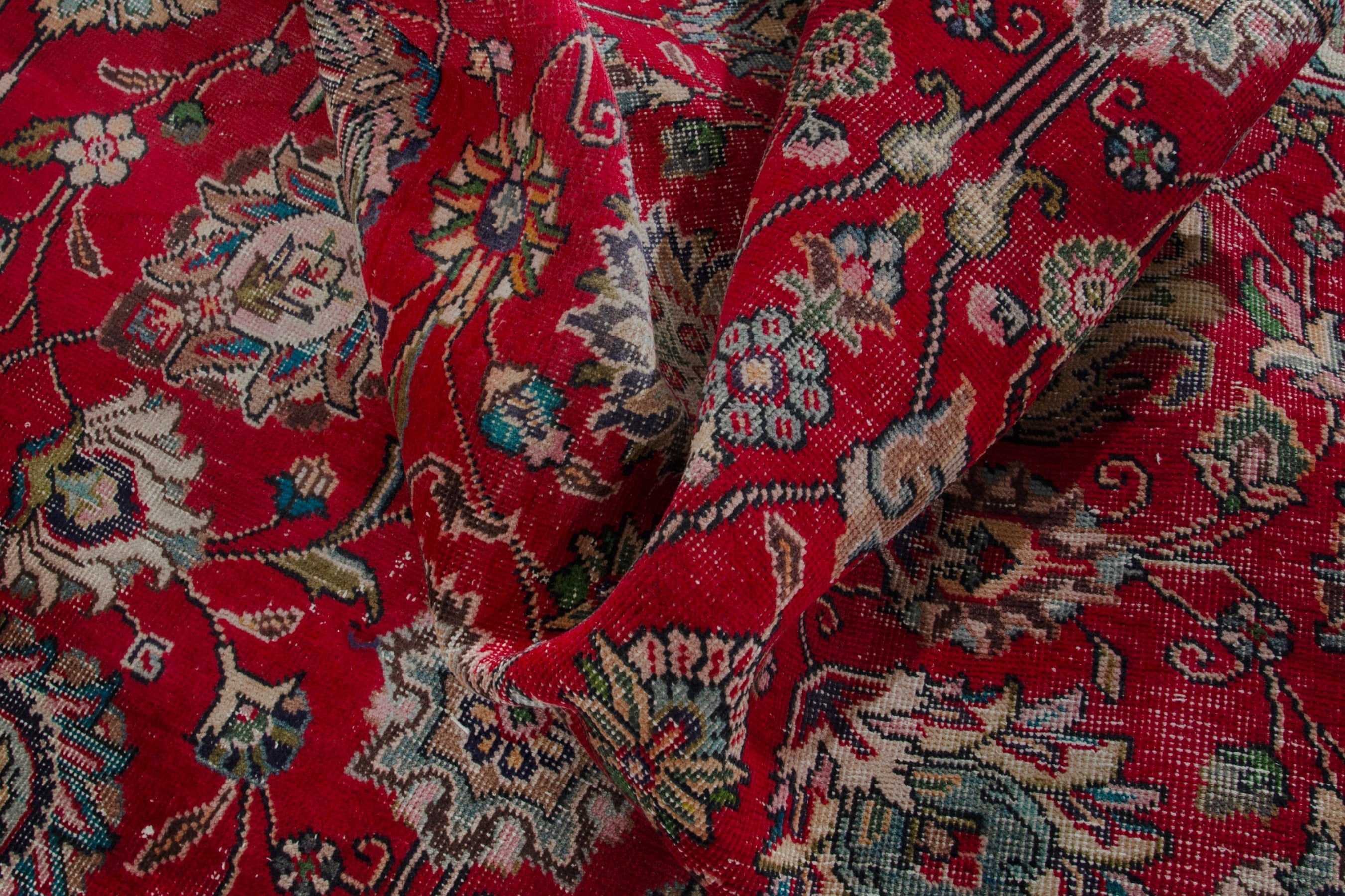 Persian Tabriz area rug in deep red and cream, view 17 of 19