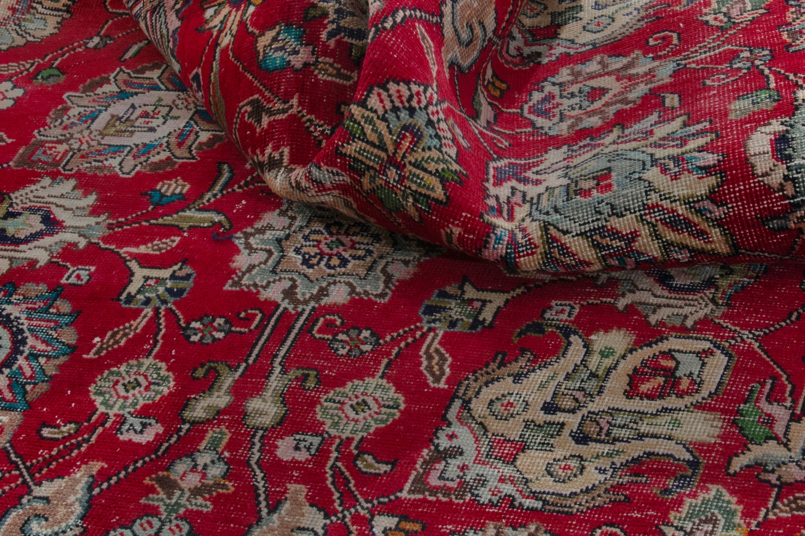 Persian Tabriz area rug in deep red and cream, view 18 of 19