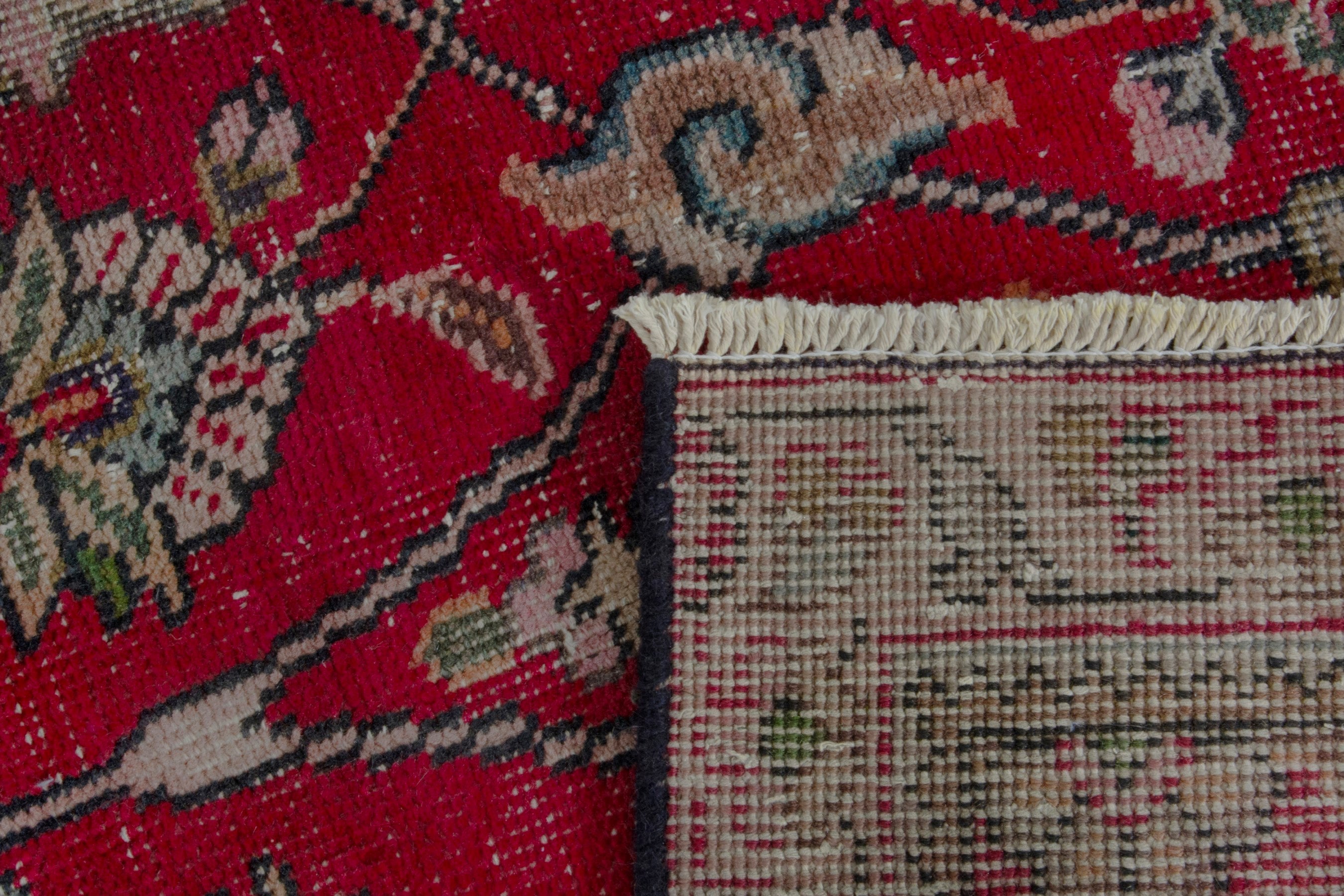 Persian Tabriz area rug in deep red and cream, view 19 of 19