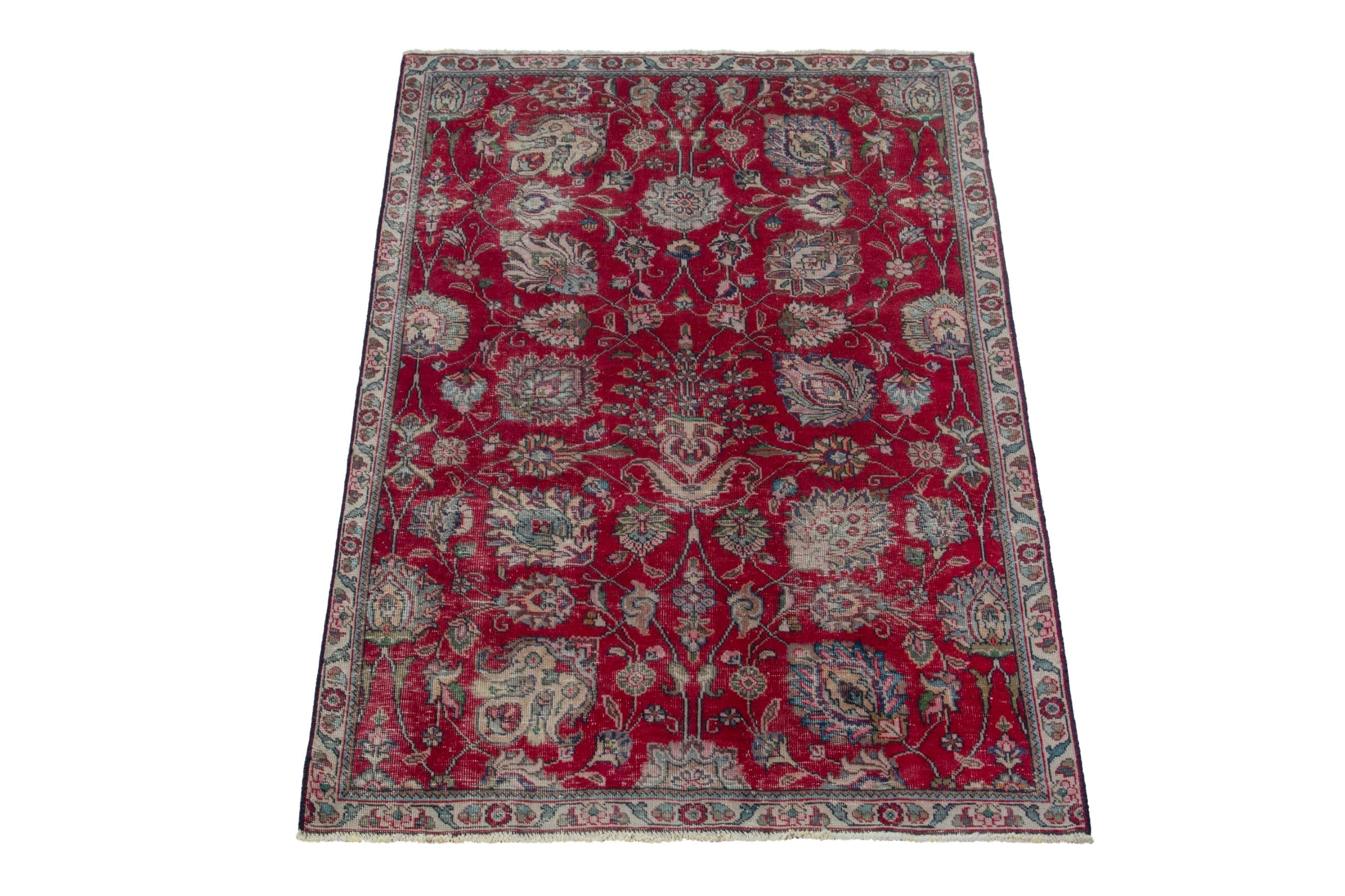 Persian Tabriz area rug in deep red and cream, view 2 of 19