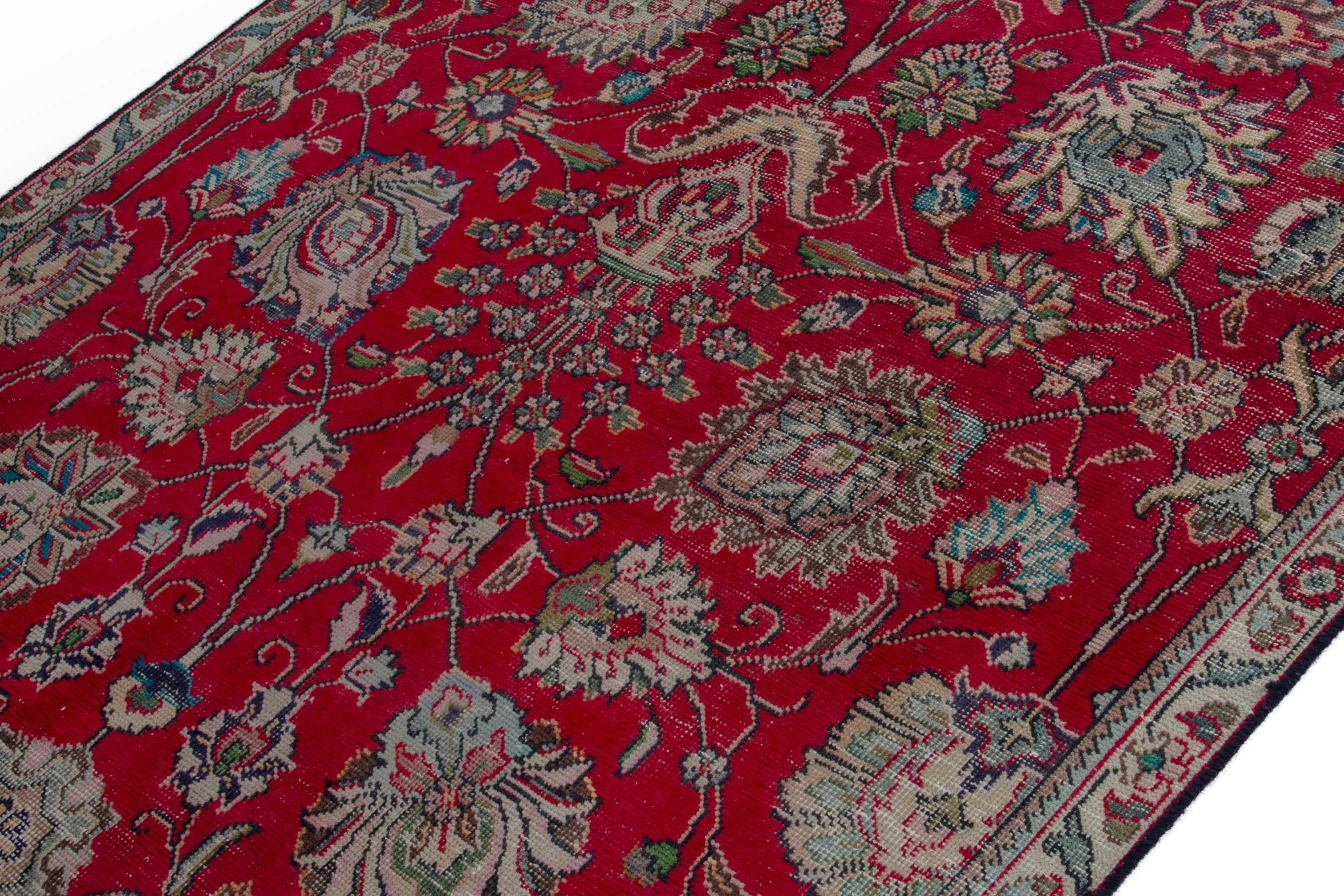 Persian Tabriz area rug in deep red and cream, view 4 of 19