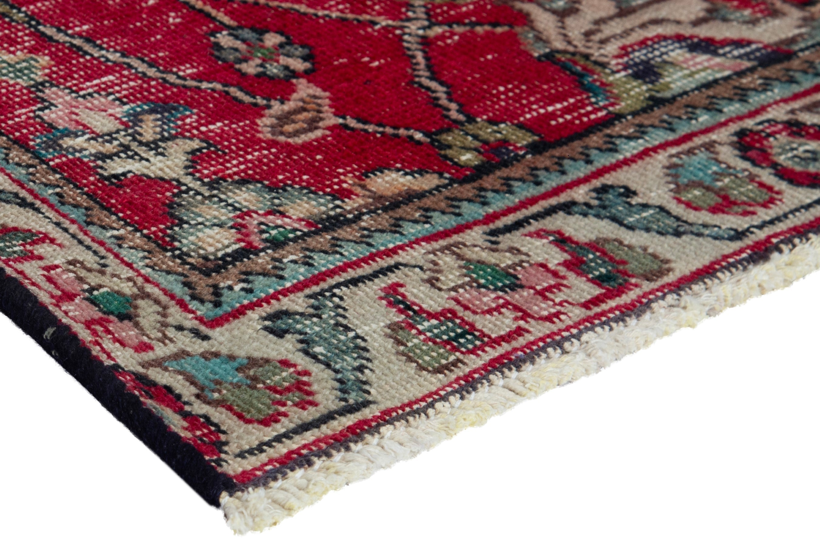Persian Tabriz area rug in deep red and cream, view 5 of 19