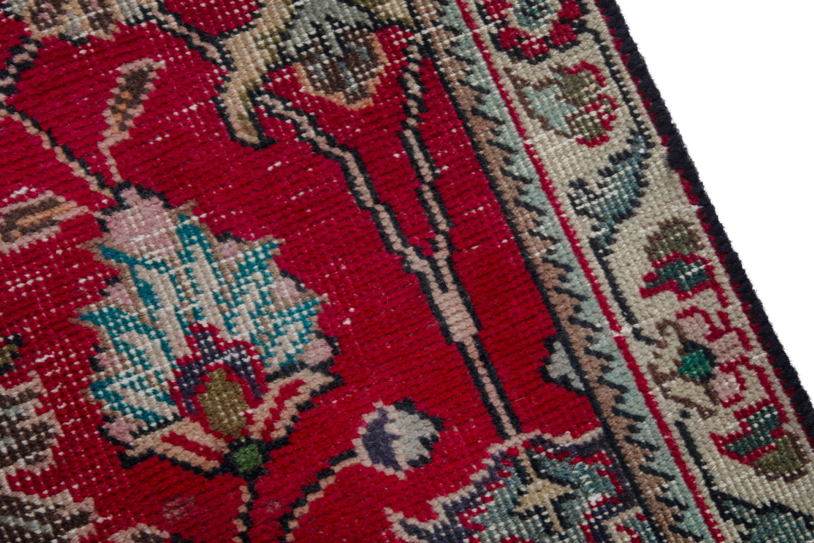 Persian Tabriz area rug in deep red and cream, view 9 of 19