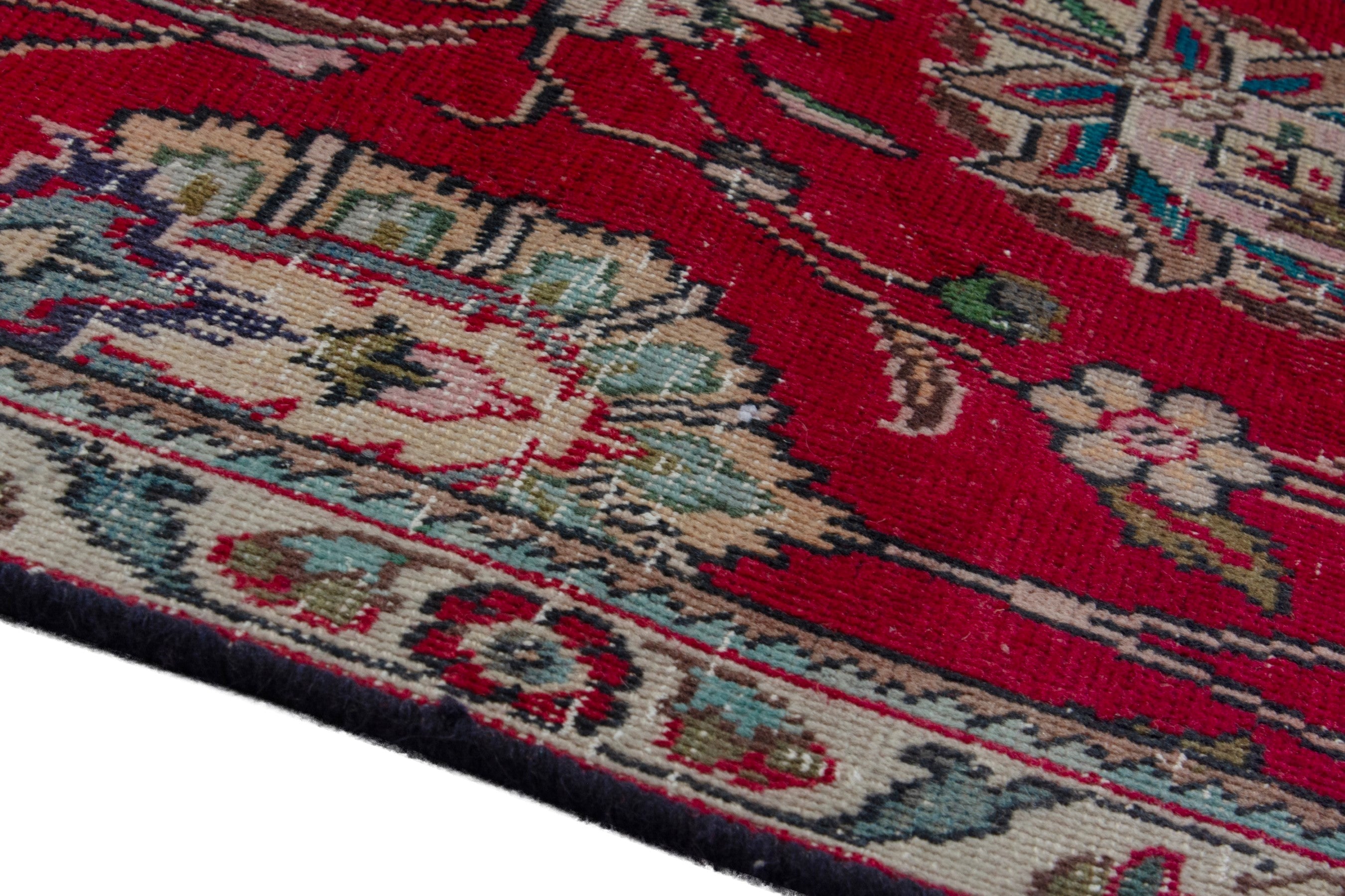 Persian Tabriz area rug in deep red and cream, view 6 of 19