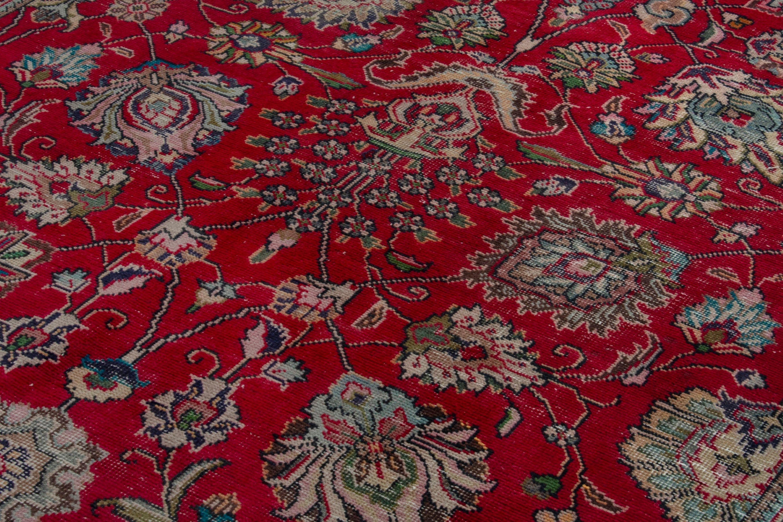 Persian Tabriz area rug in deep red and cream, view 7 of 19