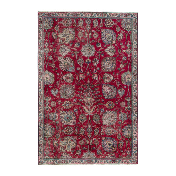 Persian Tabriz area rug in deep red and cream, 4'7" x 7'7"