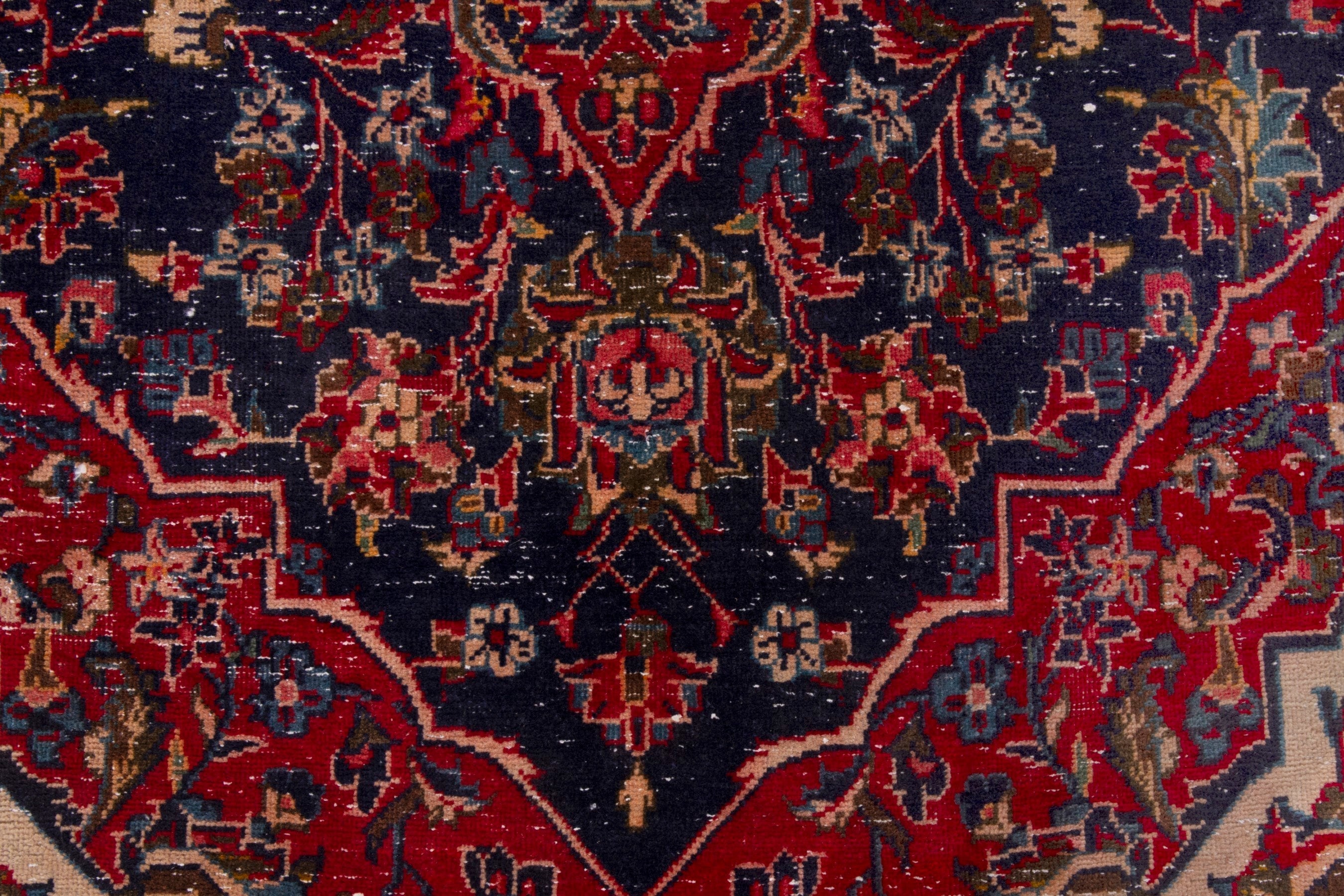 Persian Kashan area rug in navy and deep red, view 11 of 18