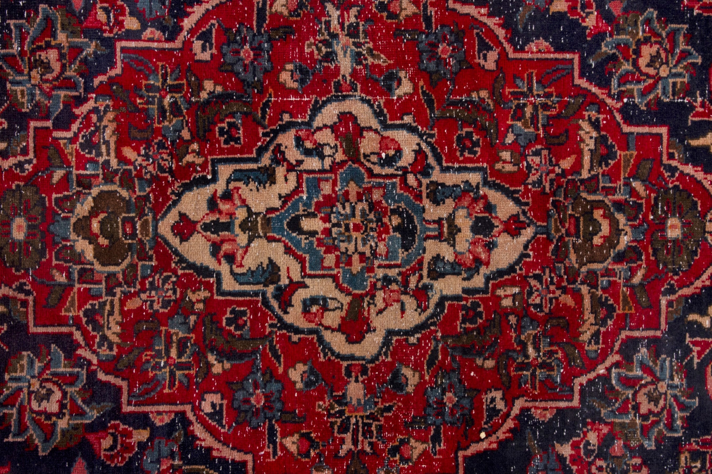 Persian Kashan area rug in navy and deep red, view 12 of 18