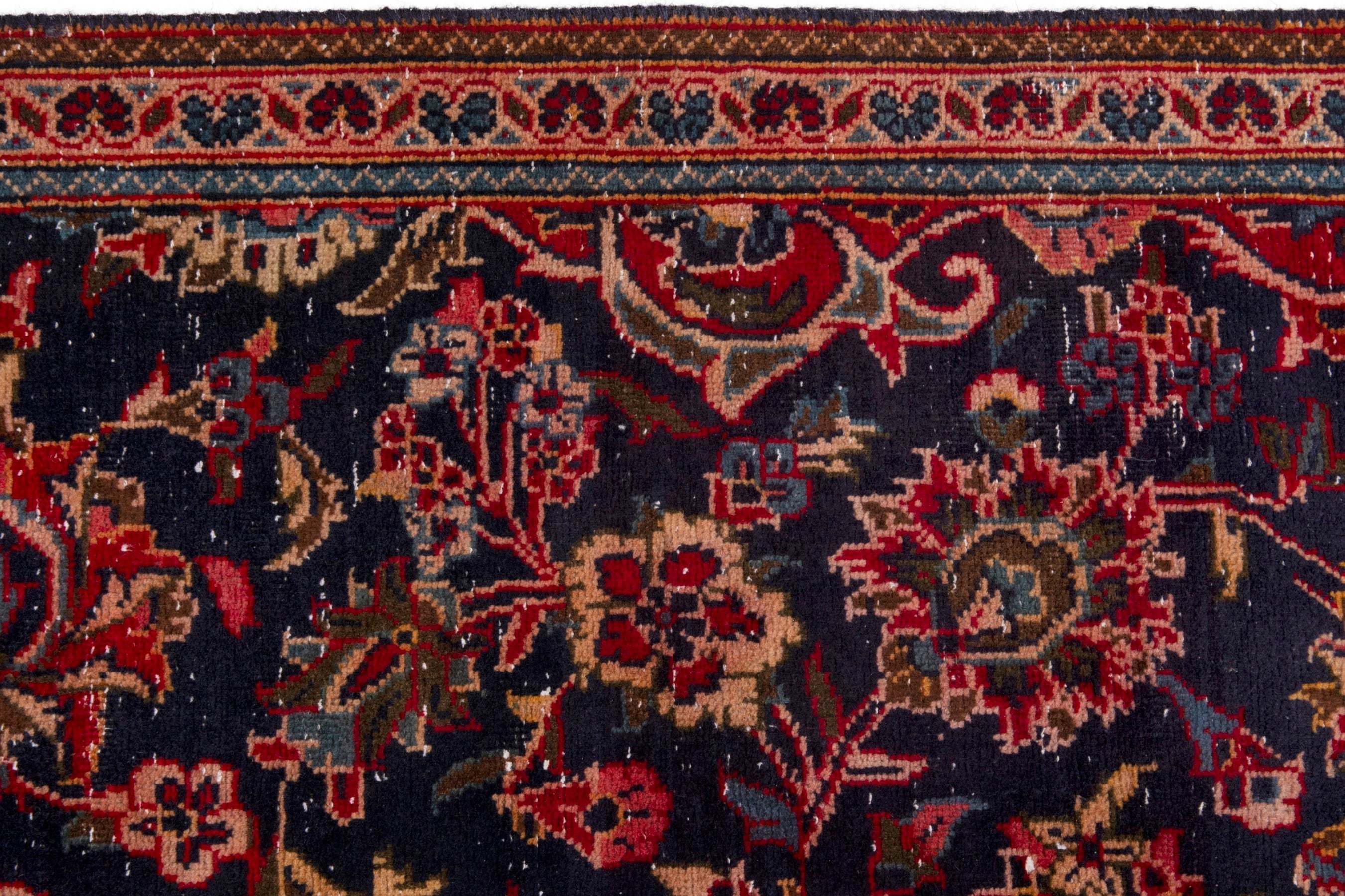 Persian Kashan area rug in navy and deep red, view 14 of 18