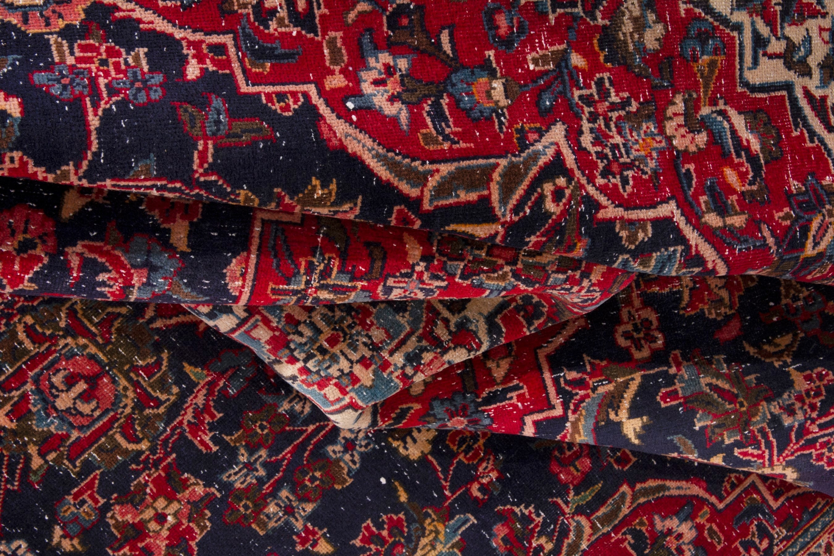 Persian Kashan area rug in navy and deep red, view 16 of 18
