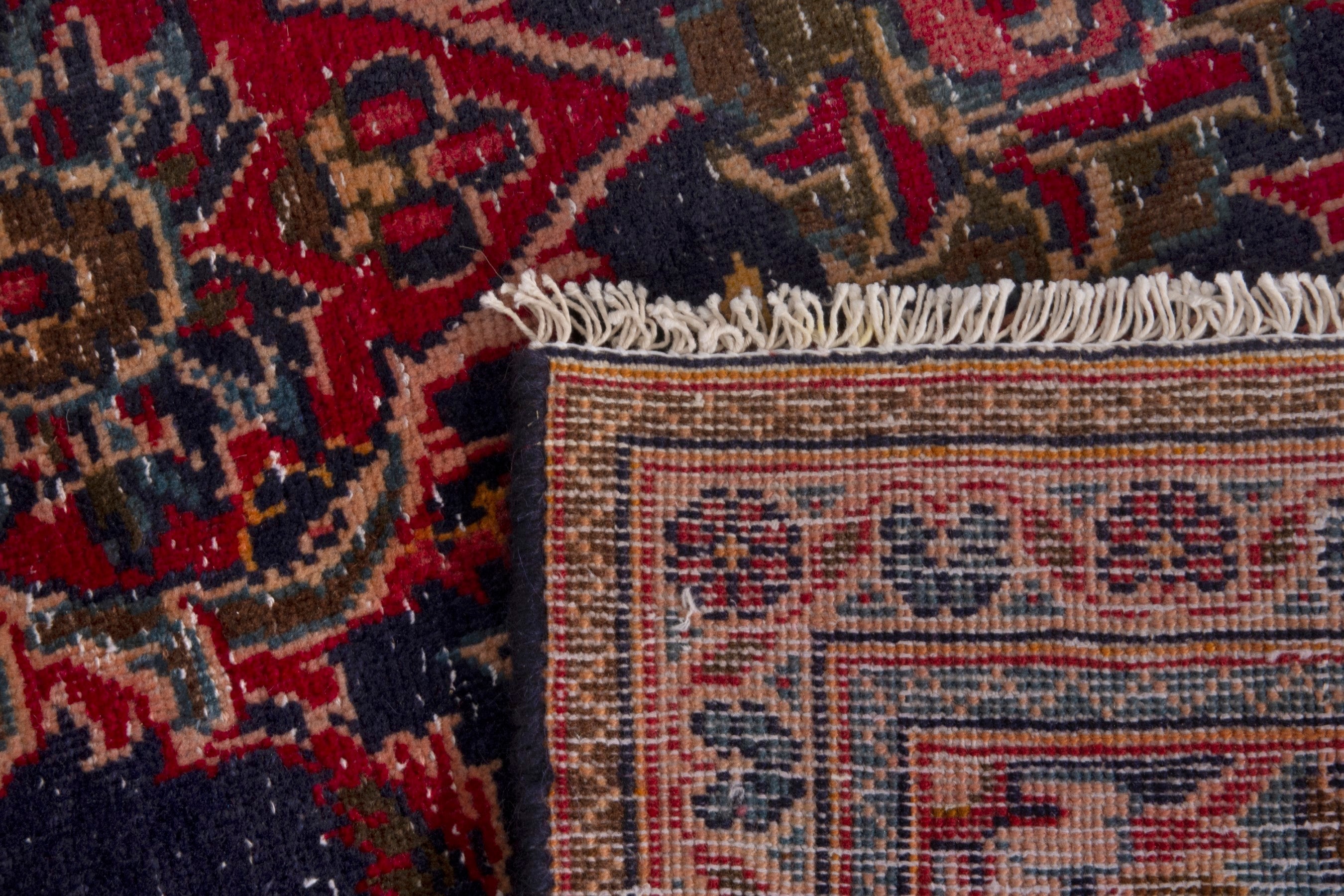 Persian Kashan area rug in navy and deep red, view 18 of 18