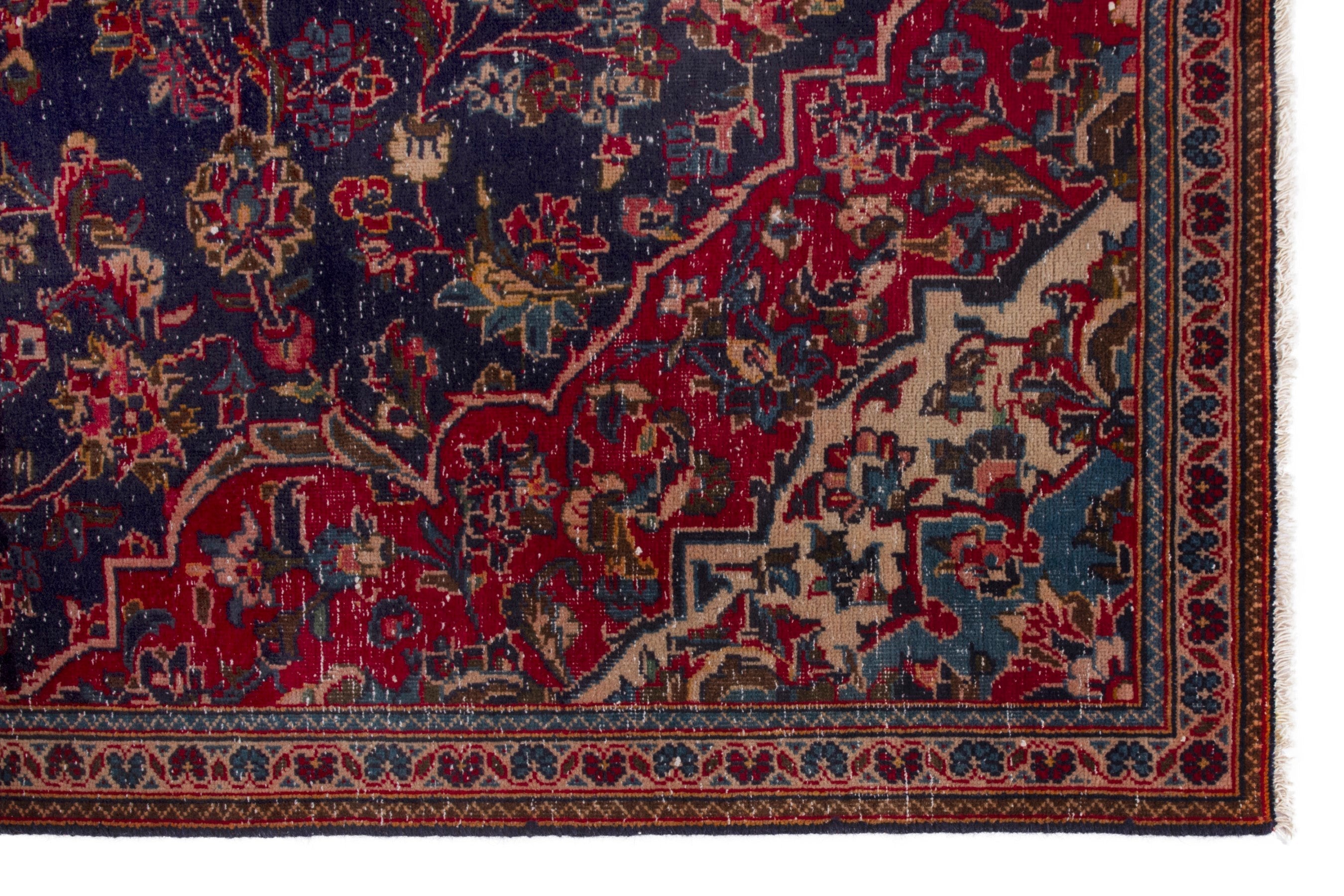 Persian Kashan area rug in navy and deep red, view 10 of 18