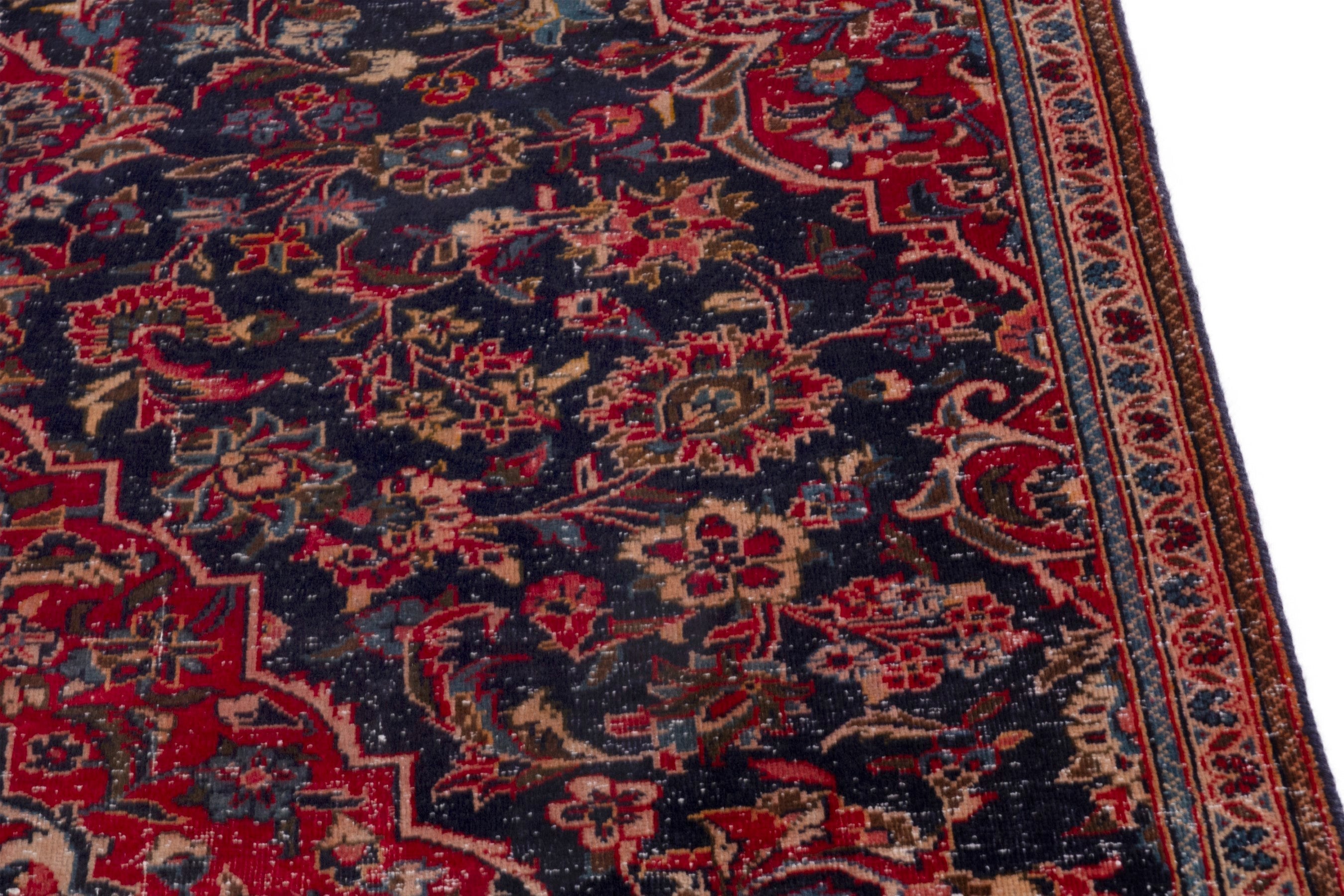 Persian Kashan area rug in navy and deep red, view 9 of 18