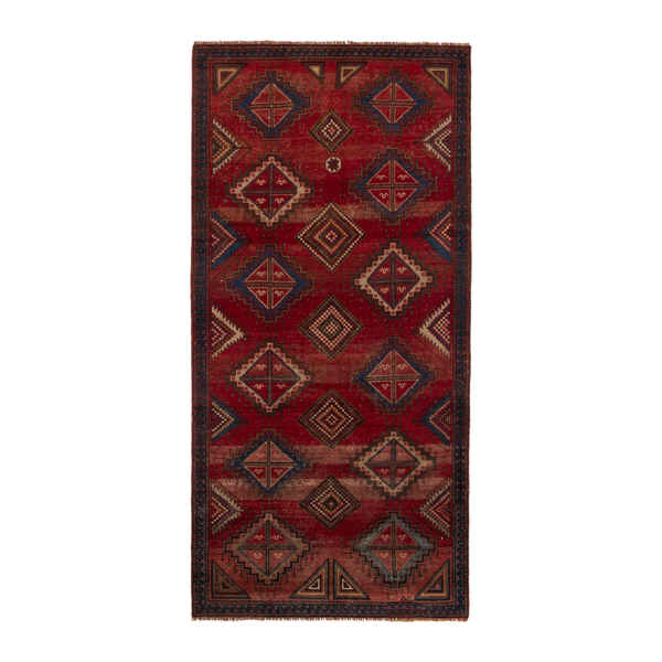 Persian Ghoochan runner rug in deep red and rust, 4'4" x 8'10"