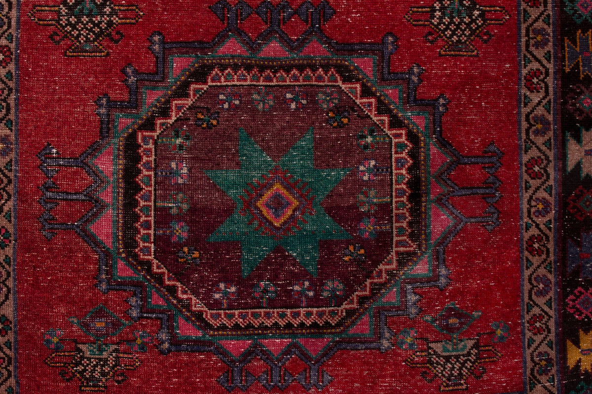 Persian Ghoochan area rug in faded red and black, view 13 of 21