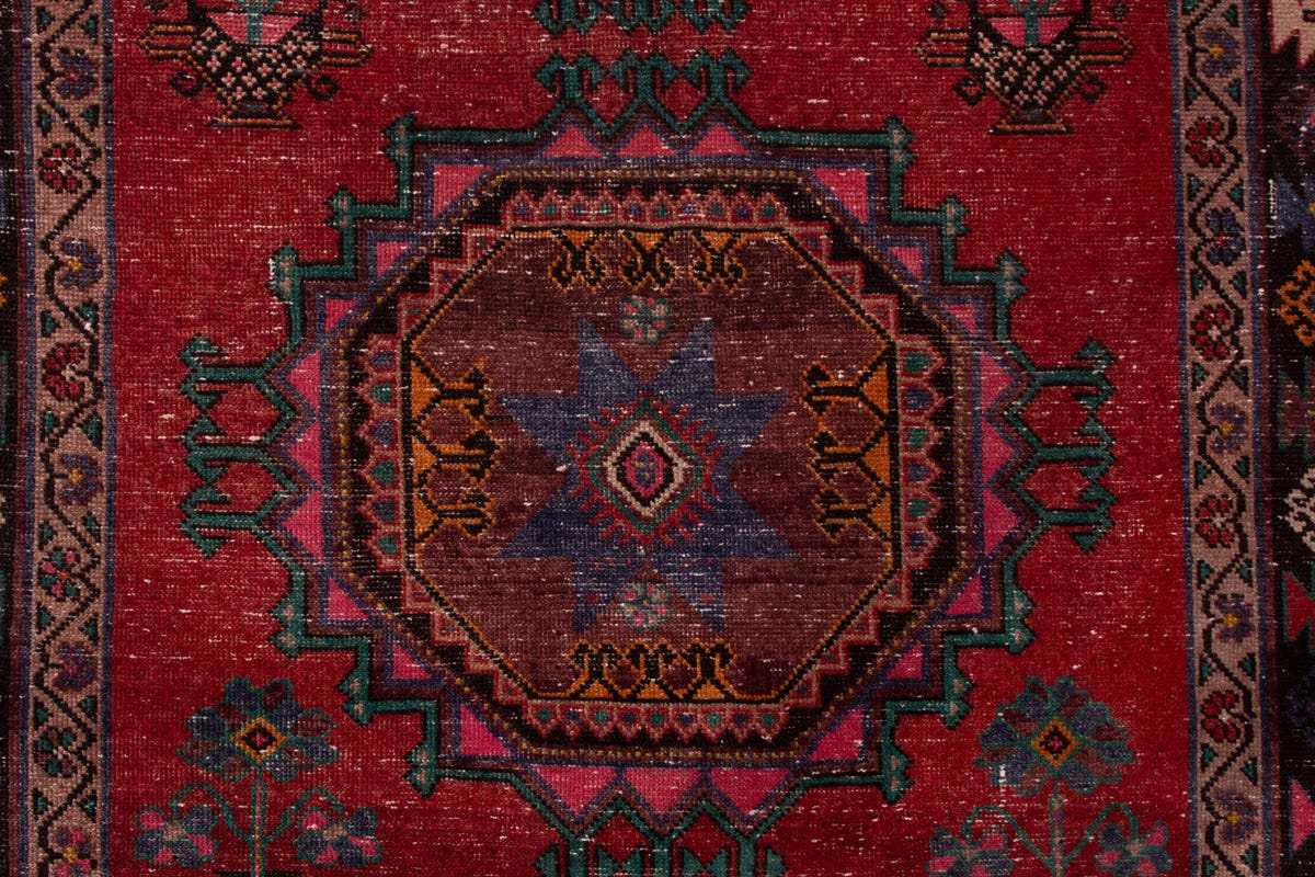 Persian Ghoochan area rug in faded red and black, view 14 of 21