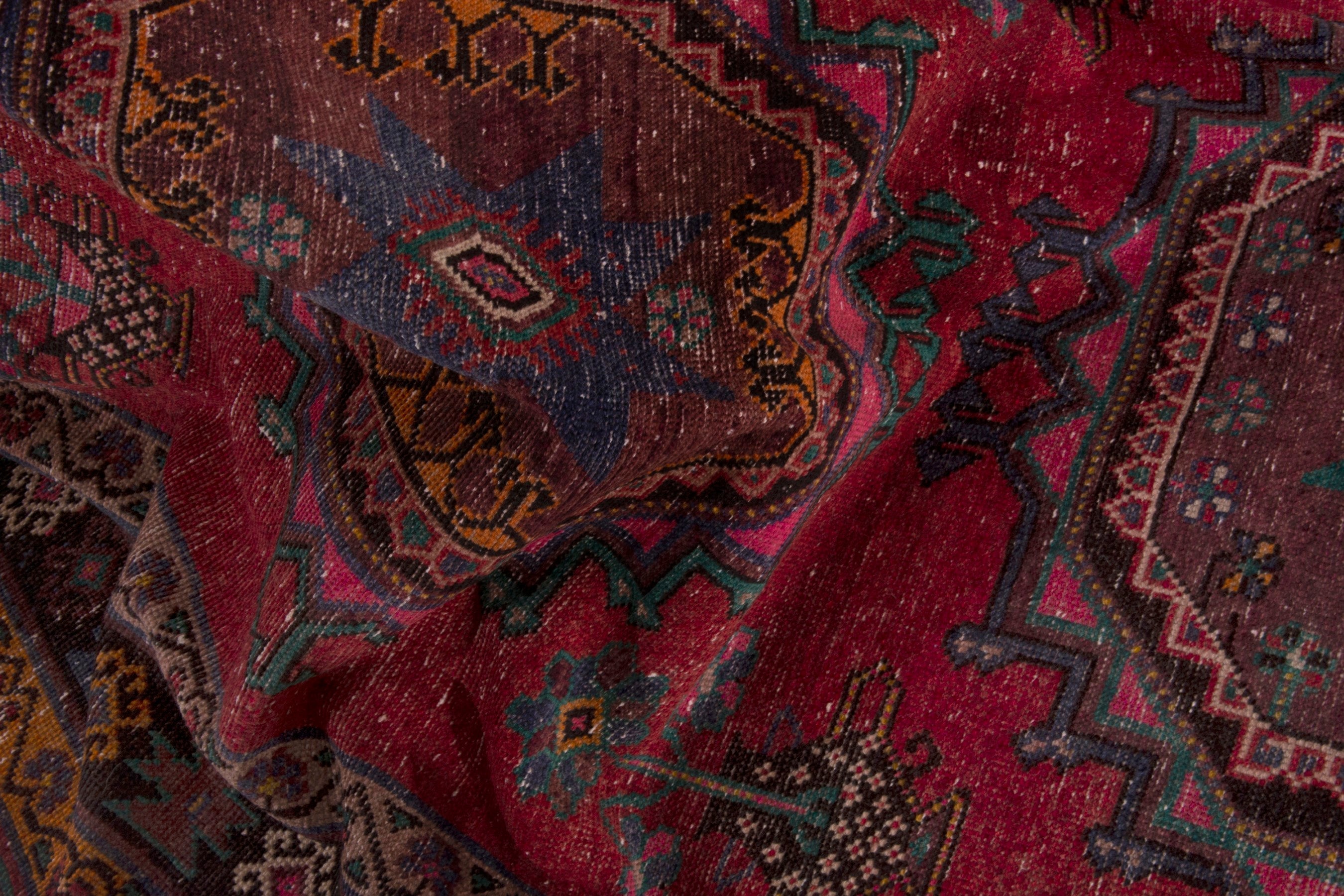 Persian Ghoochan area rug in faded red and black, view 19 of 20